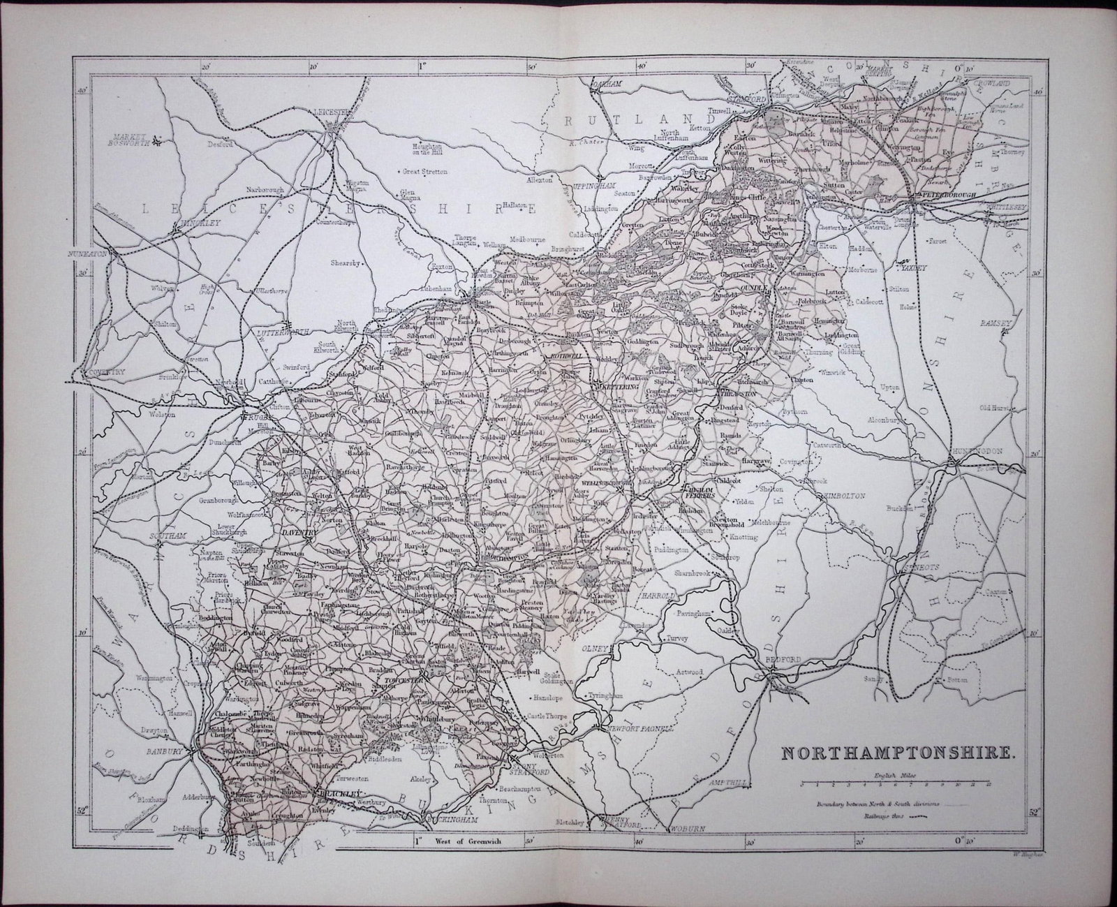 Northamptonshire 150 Years-Old 1875 Coloured Detailed Antique 1875 Map-40: Title: Northamptonshire 150 Years-Old 1875 Coloured Detailed Antique 1875 Map-40 Description: This 150 Years-Old Coloured Antique Map Was Removed from an Edition of. The National Gazetteer of