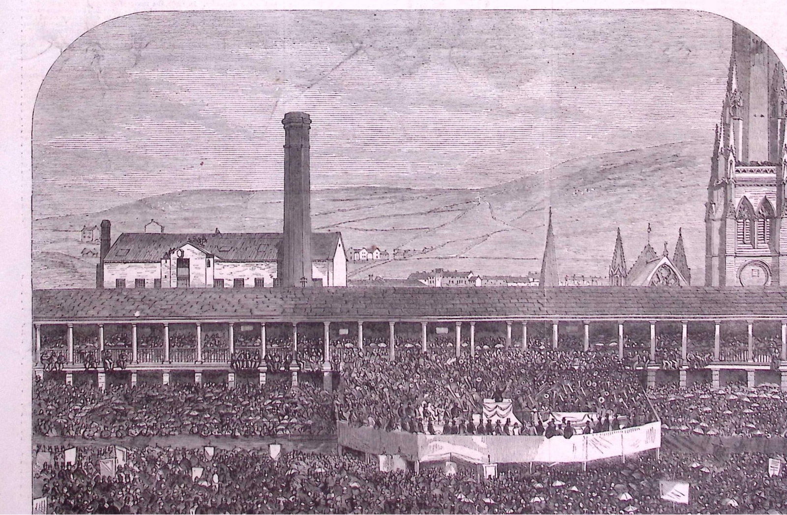 The Piece Hall Halifax Yorkshire 1866 Half-Page Antique Woodcut Print.: Title: The Piece Hall Halifax Yorkshire 1866 Half-Page Antique Woodcut Print. Description: The Piece Hall Halifax Yorkshire 1866 Antique Woodcut Print. This Antique Woodcut Was an Article