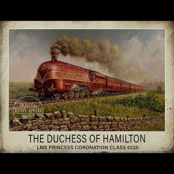 Duchess of Hamilton Coronation Class Nostalgic Iconic Steam Train Metal Wall Art: Title: Duchess of Hamilton Coronation Class Nostalgic Iconic Steam Train Metal Wall Art Description: ★ Approx Size 12” x 8” (Inches) 300 x 200 (mm). ★ Our Metal Art Desi