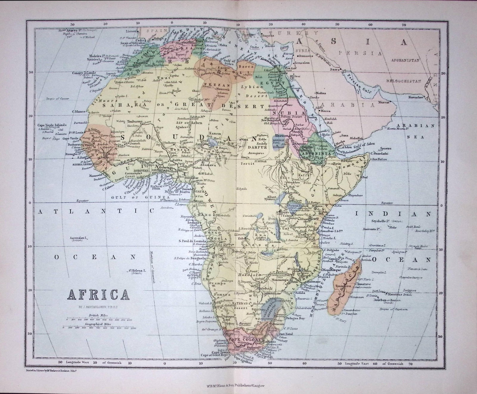 Africa Large Coloured Detailed 155 Years-Old Map-E-TR: Title: Africa Large Coloured Detailed 155 Years-Old Map-E-TR Description: This Coloured and Detailed Map Was Removed from an Edition of. The Gallery of Geography Published in 1872 During the Reign of