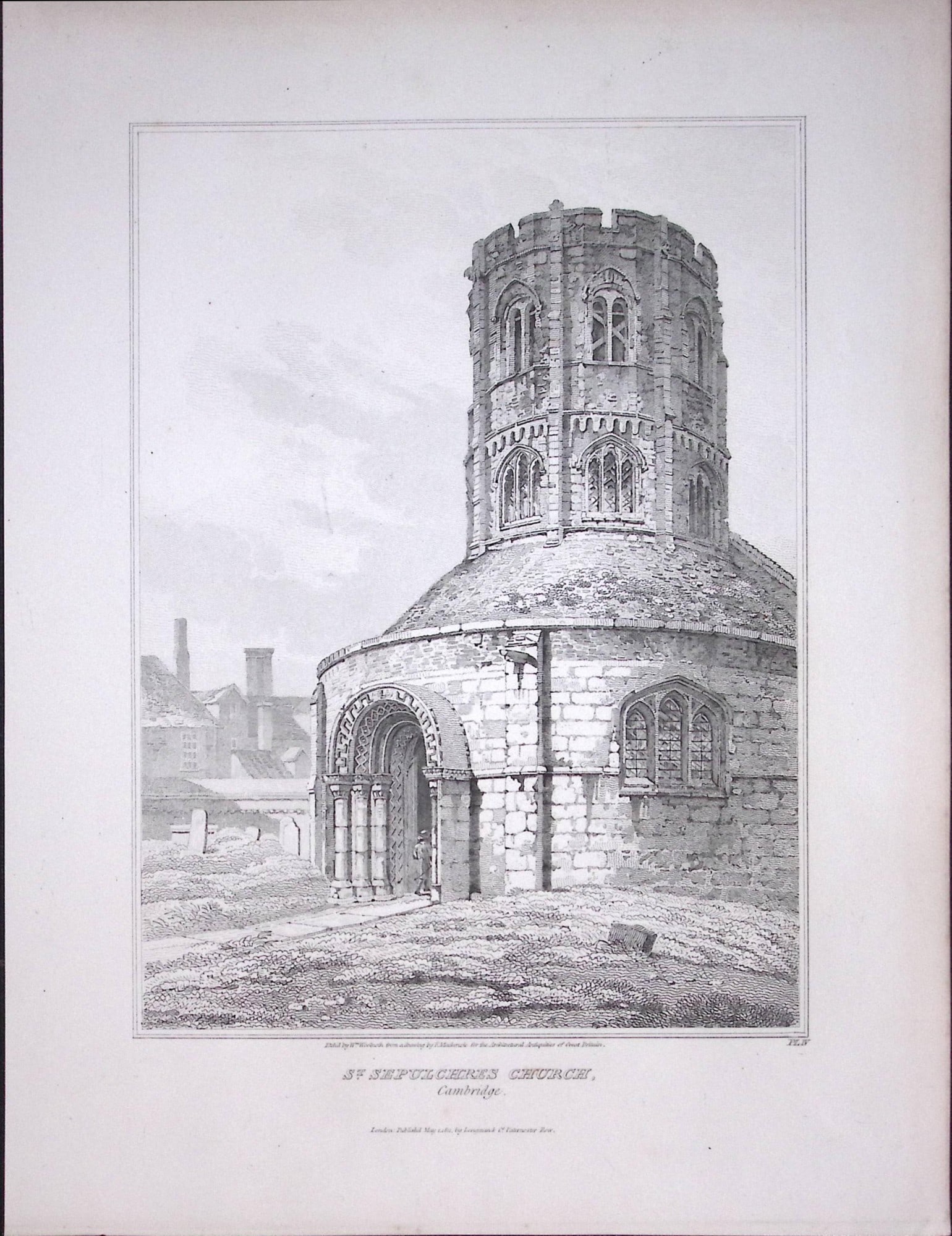 St Sepulchres Church Cambridge 190 Years-Old John Britton Antique Steel Engraving-186: Title: St Sepulchres Church Cambridge 190 Years-Old John Britton Antique Steel Engraving-186 Description: This 191 Years-Old Steel Engraved Plate Has Been Removed from an Antique Edition of. John