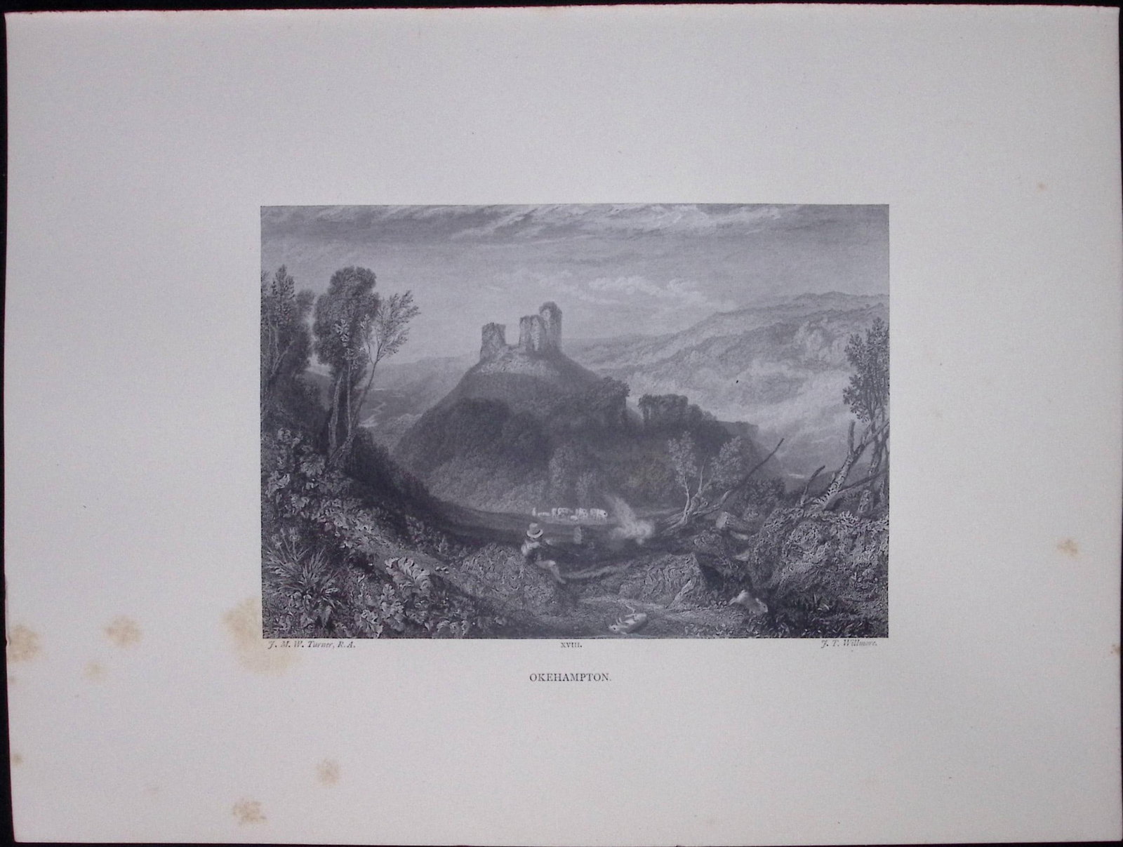 J.M.W Turner Rare “Okehampton Devonshire” 1873 Picturesque Views in England-22: Title: J.M.W Turner Rare “Okehampton Devonshire” 1873 Picturesque Views in England-22 Description: This Antique Print Was Removed from a 152 Years-Old Edition Of. J M W Turner's
