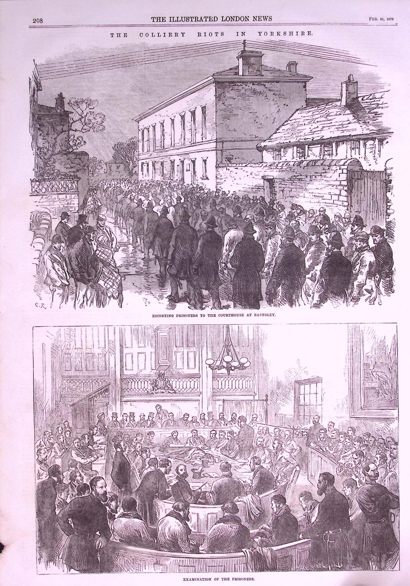 The Colliery Riots in Yorkshire 1870 Antique Woodcut Print.: Title: The Colliery Riots in Yorkshire 1870 Antique Woodcut Print. Description: The Colliery Riots in Yorkshire 1870 Antique Woodcut Print. This Antique Woodcut Was an Article from a Full