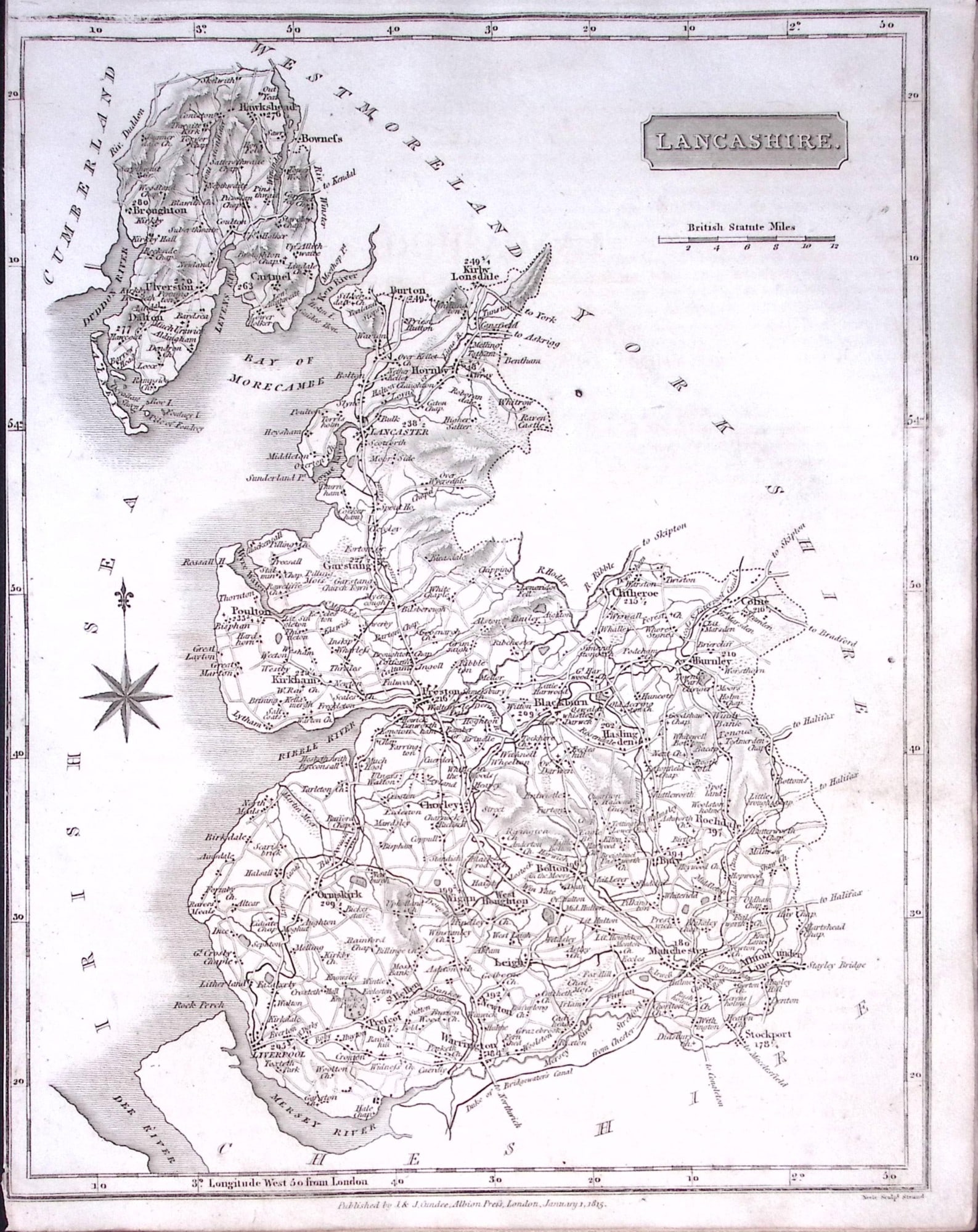 County Lancashire 176 Years-Old Antique Detailed Map-7-TR.: Title: County Lancashire 176 Years-Old Antique Detailed Map-7-TR. Description: County Lancashire 176 Years-Old Antique Detailed Map-7-TR. This Antique Engraving Has Been Removed from an Antique