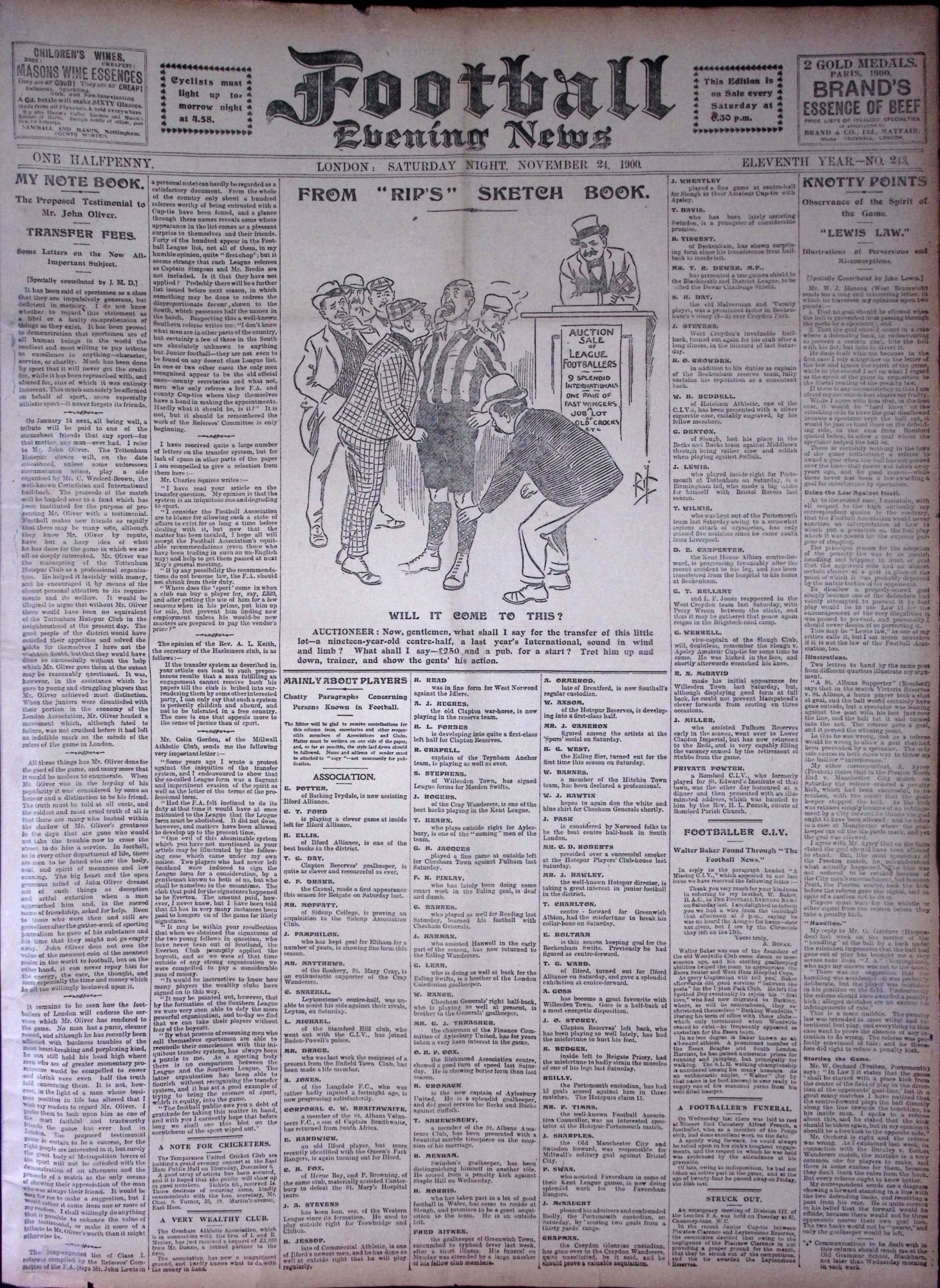 Rare Antique 126 Years-old Newspaper The Football Evening News Nov 24th, 1900. (1 of 6)