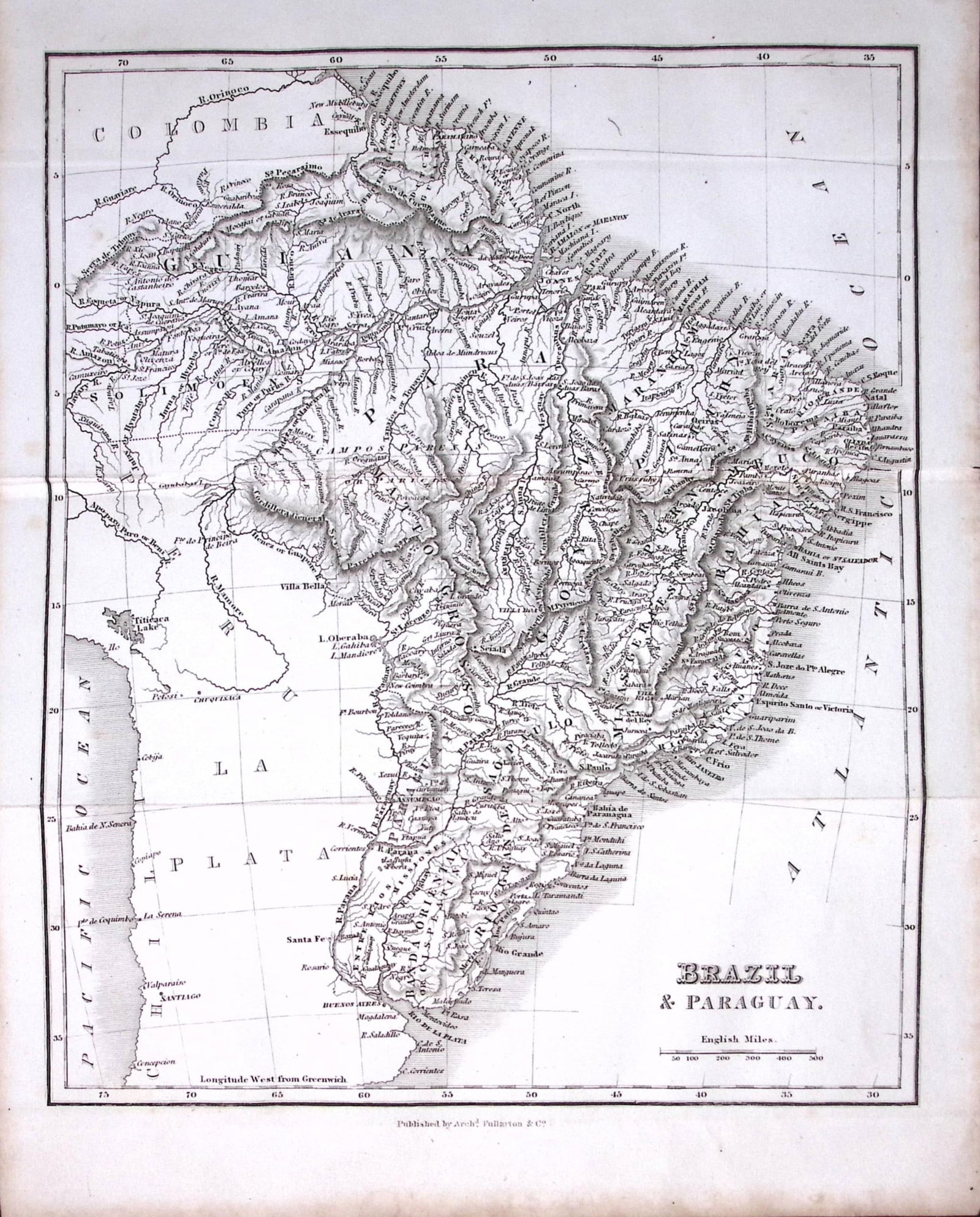 Brazil & Paraguay Detailed Antique 179-Year-Old Engraved Map-10-TR: Title: Brazil & Paraguay Detailed Antique 179-Year-Old Engraved Map-10-TR Description: This Antique Map was Removed from an Edition of. System of Geography By James Bell and Was Published B