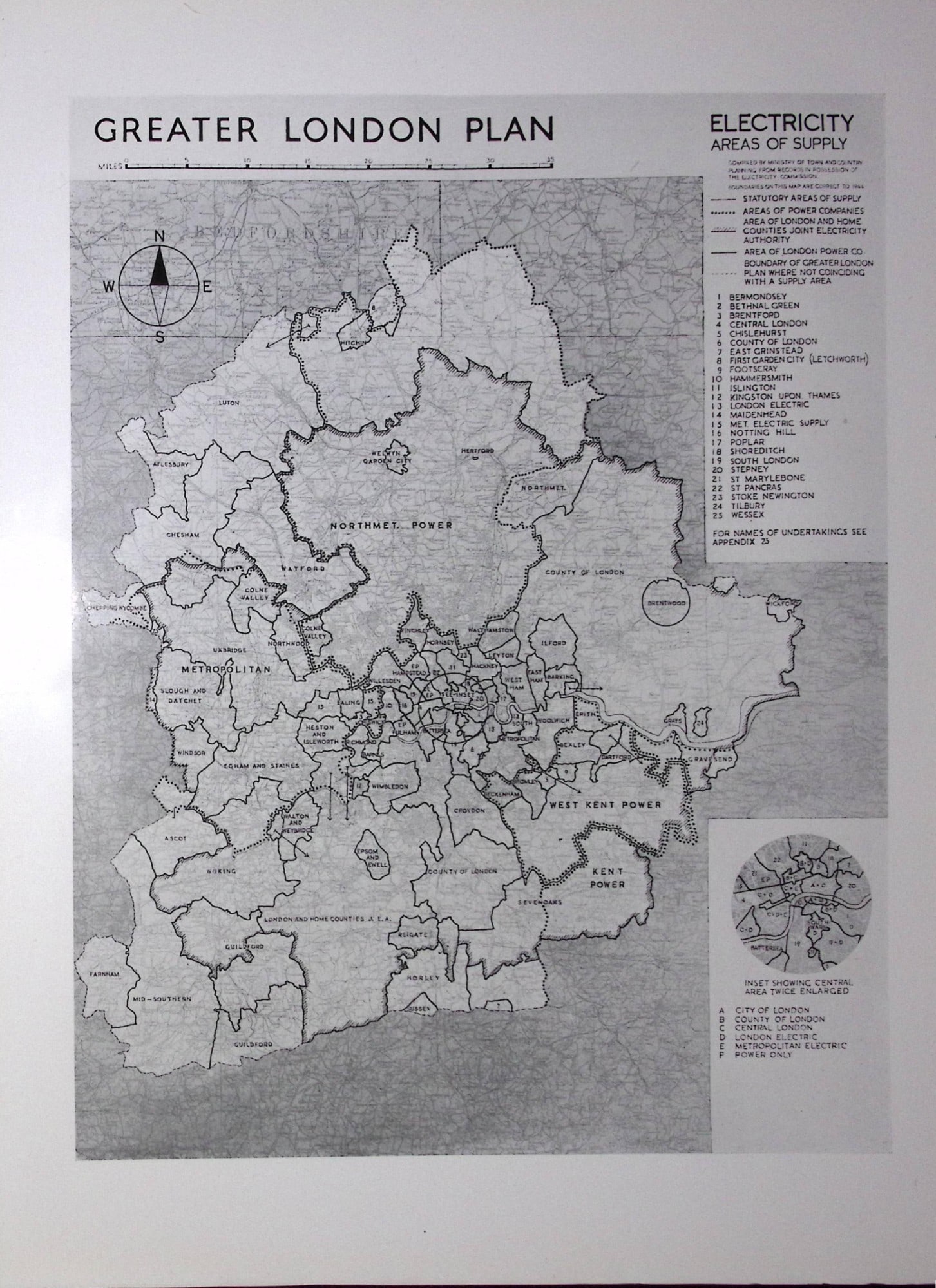 London WW2 1944 Areas of Schemes Electricity & Sewerage Maps-25.: Title: London WW2 1944 Areas of Schemes Electricity & Sewerage Maps-25. Description: Good Condition Double Sided Plan, Prepared for the Minister of Town and Country Planning. Dimensions- 12