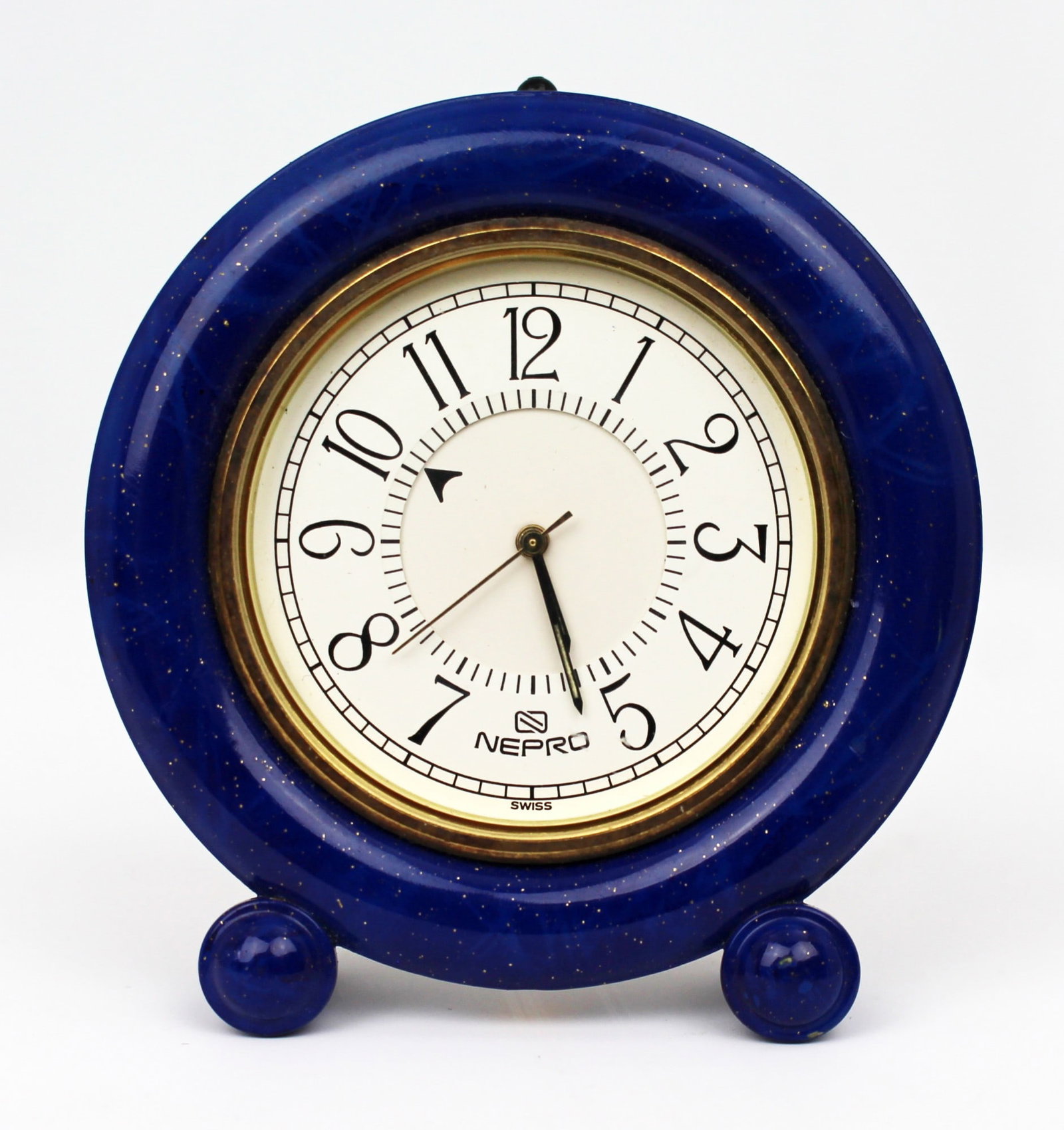 Fine Vintage Lapis Nepro Swiss Miniature Enamel Travel Alarm Clock (1 of 2)