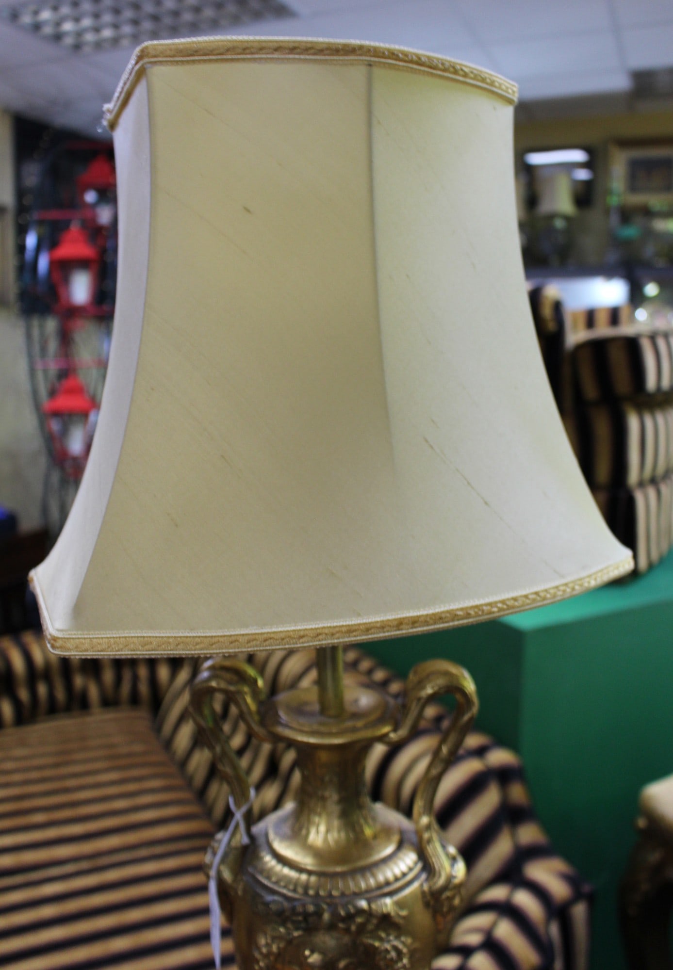 Antique Style Gilt Table Lamp with Shade - 2
