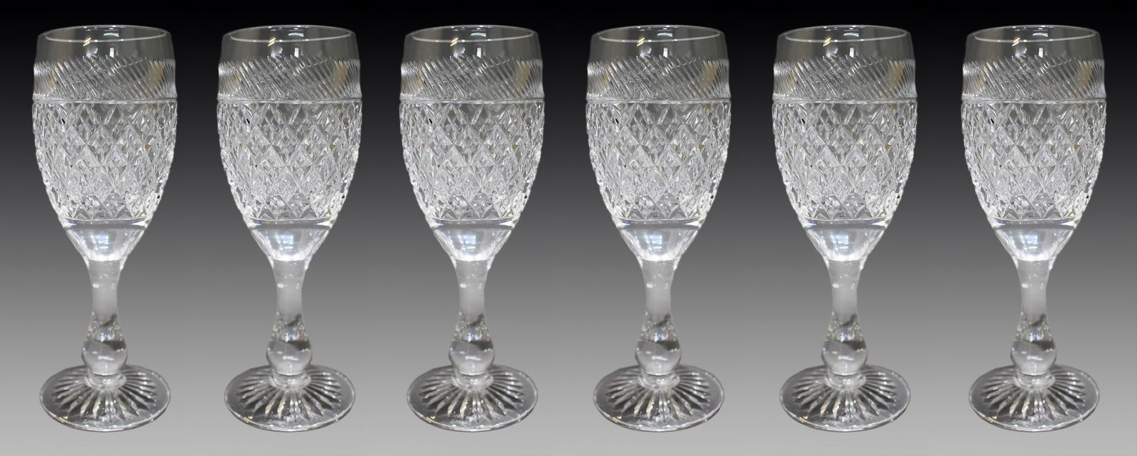 Set of 6 Fine Tudor Crystal Cut Glass Wine Glasses (1 of 1)