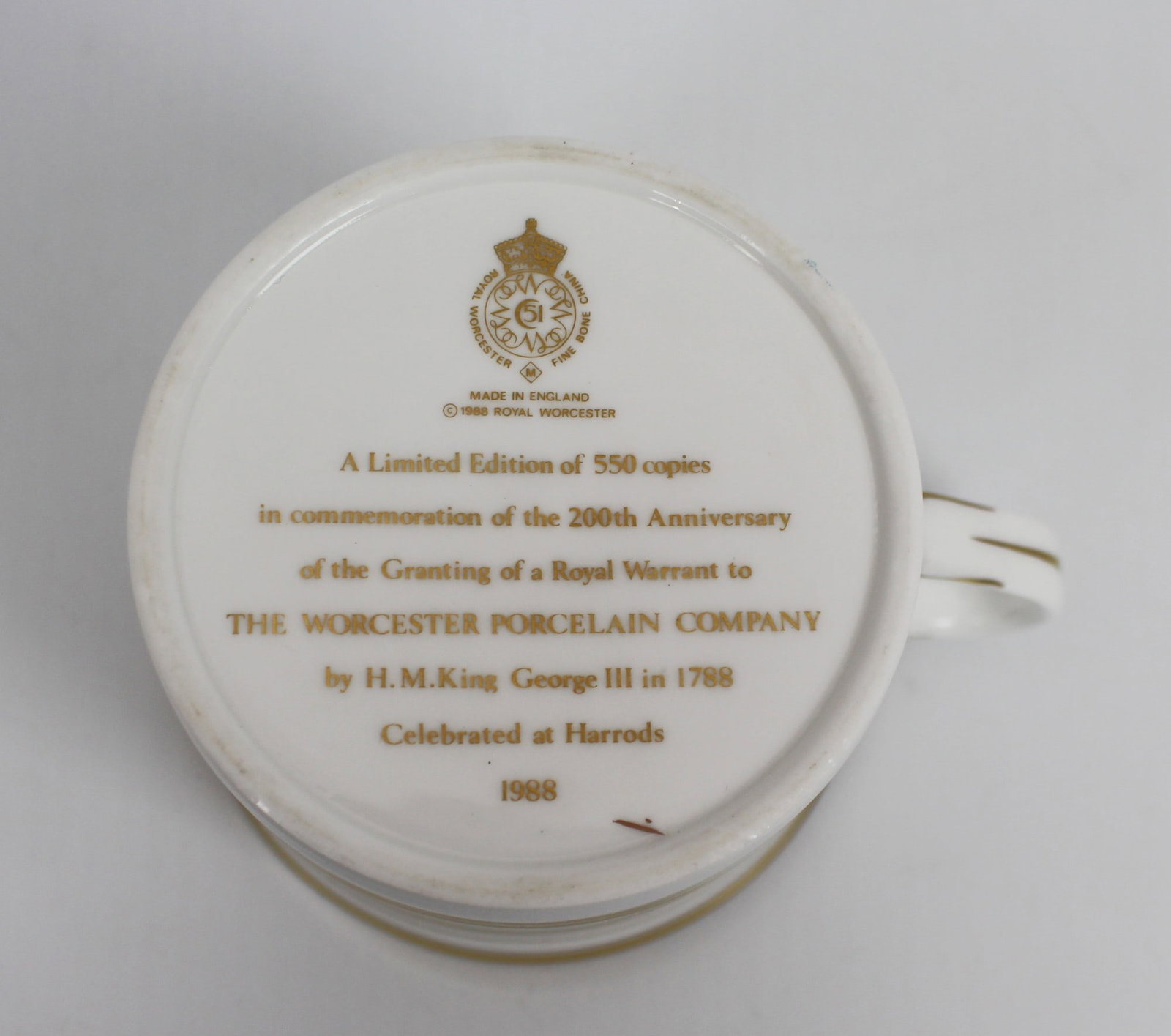Royal Worcester Commemorative Tea Cup & Saucer Retailed by Harrods - 3