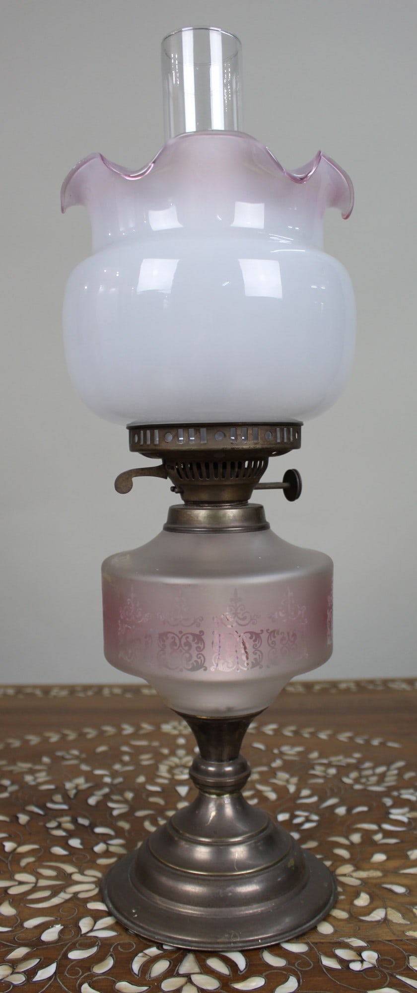Antique Oil Lamp with Glass Font & Shade (1 of 1)