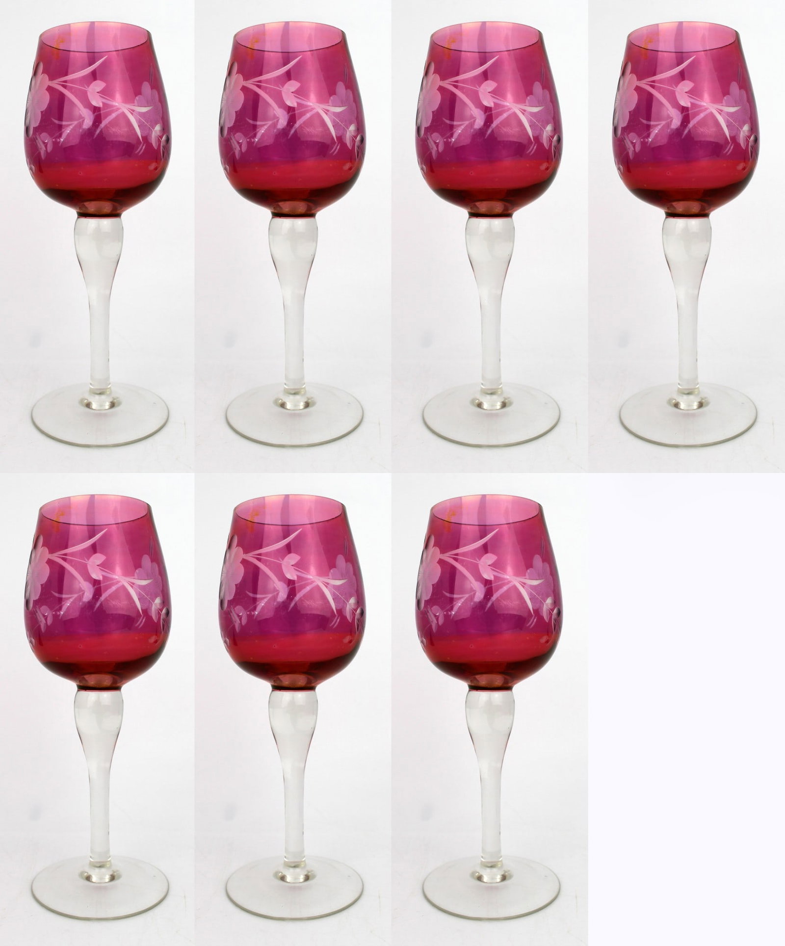 Set of 7 Vintage Cranberry Colour Lustre Glass: Title: Set of 7 Vintage Cranberry Colour Lustre Glass Description: Set of 6 Vintage Cranberry Colour Lustre Glass. Vintage late 20th c. Condition: Used