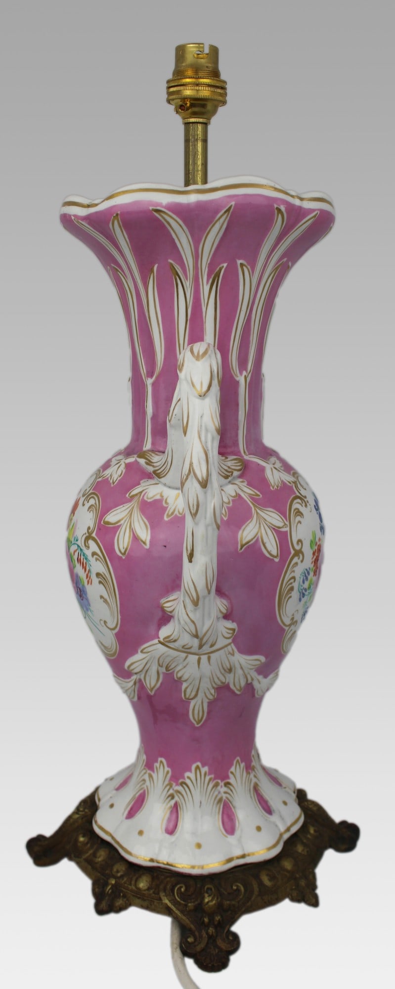 Antique Hand Painted Pink Ground Porcelain Table Lamp, c.1890 - 12