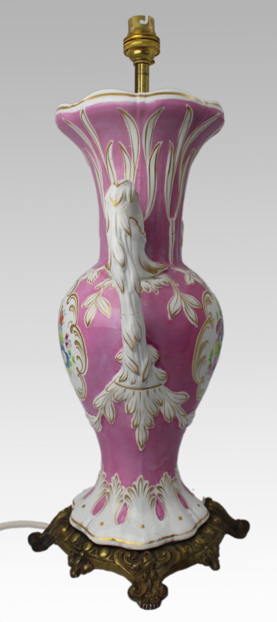Antique Hand Painted Pink Ground Porcelain Table Lamp, c.1890 - 15
