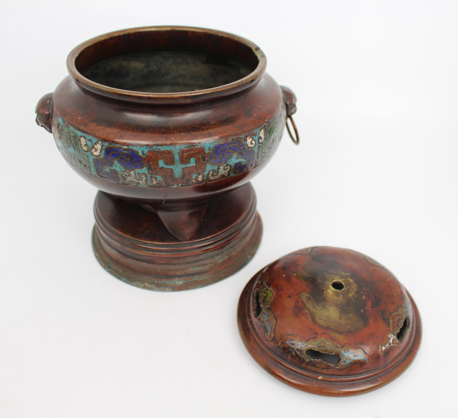 Antique Chinese Cloisonné Bronze Tripod Censer, c.1890 - 12