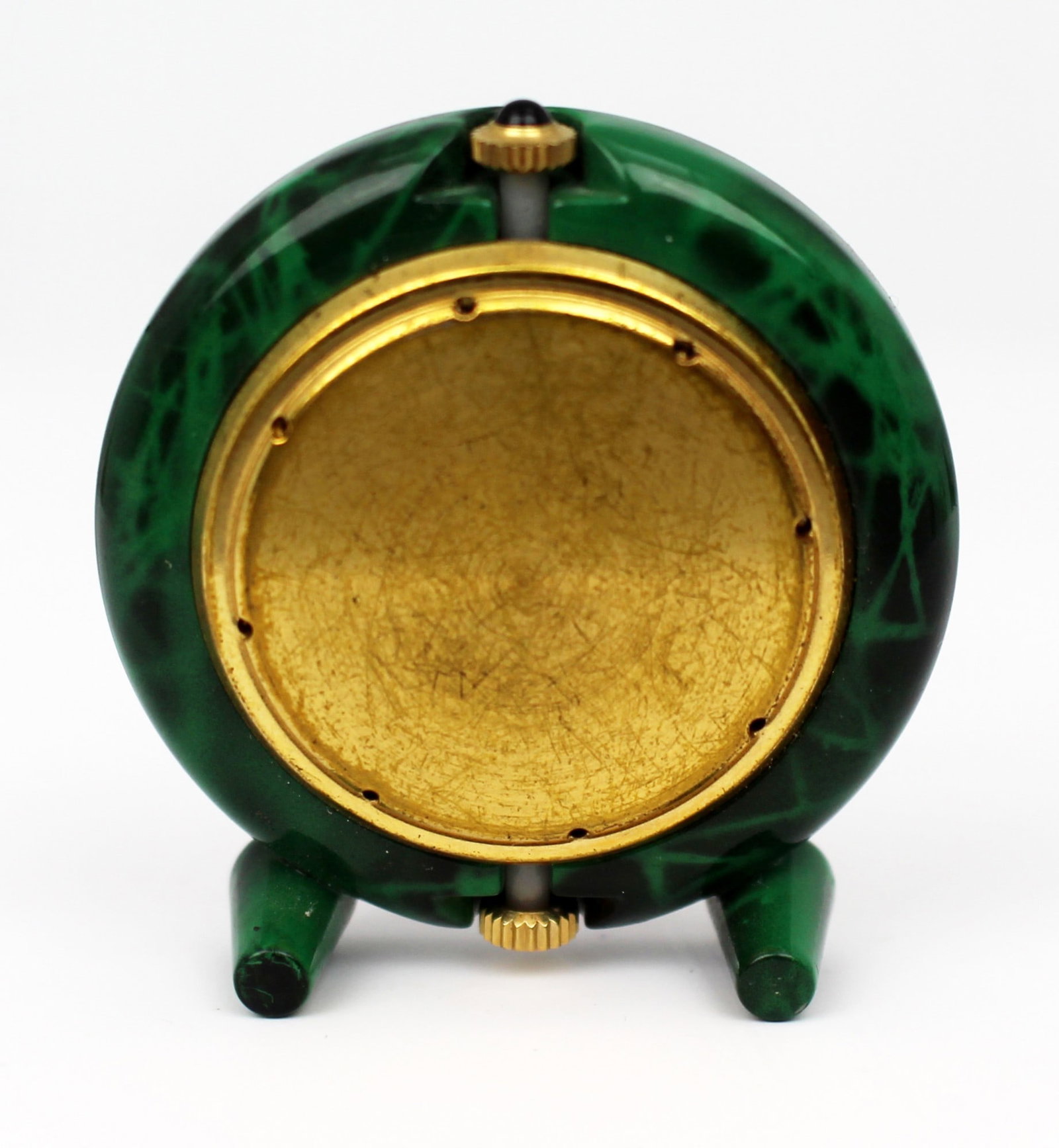 Fine Vintage Malachite Nepro Swiss Miniature Enamel Travel Alarm Clock - 2