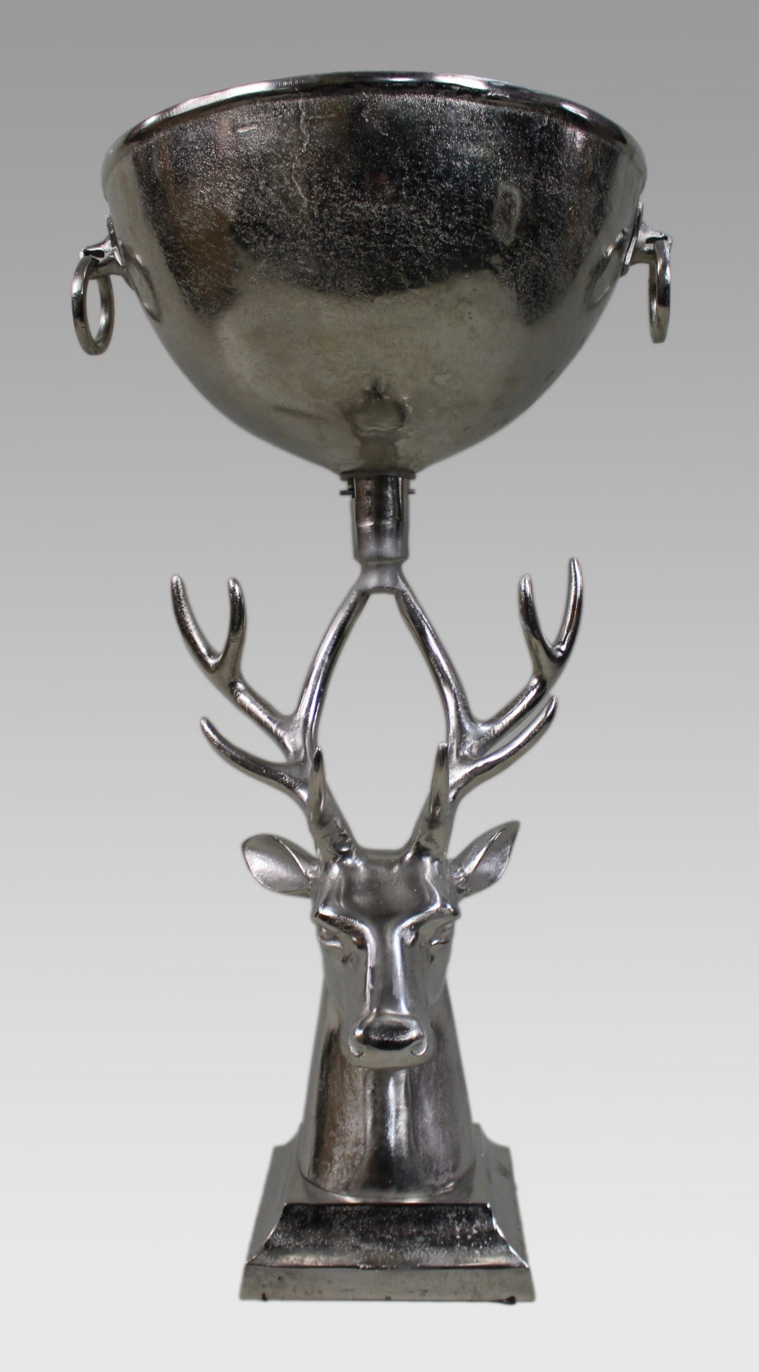 Large Sculptural Silvered Metal Stag Centrepiece Bowl (1 of 4)