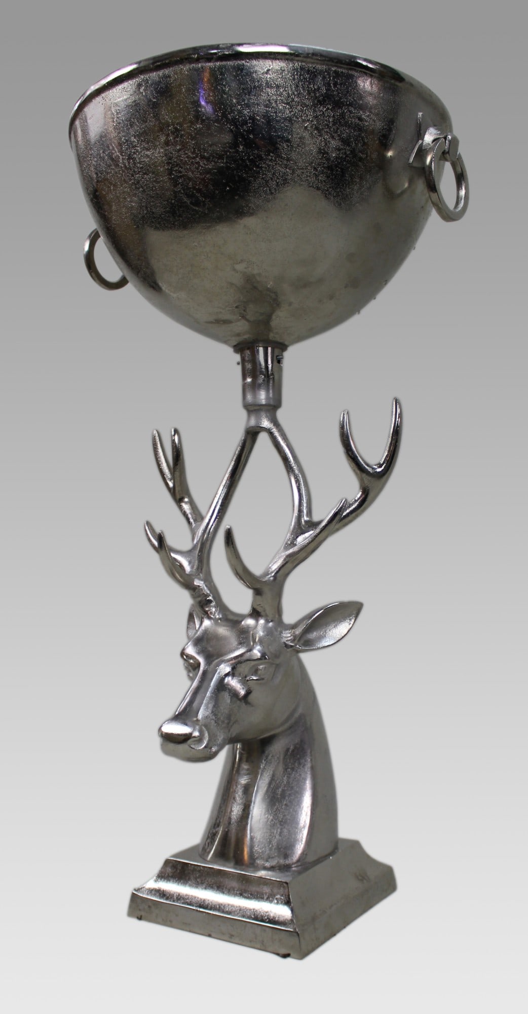 Large Sculptural Silvered Metal Stag Centrepiece Bowl - 2