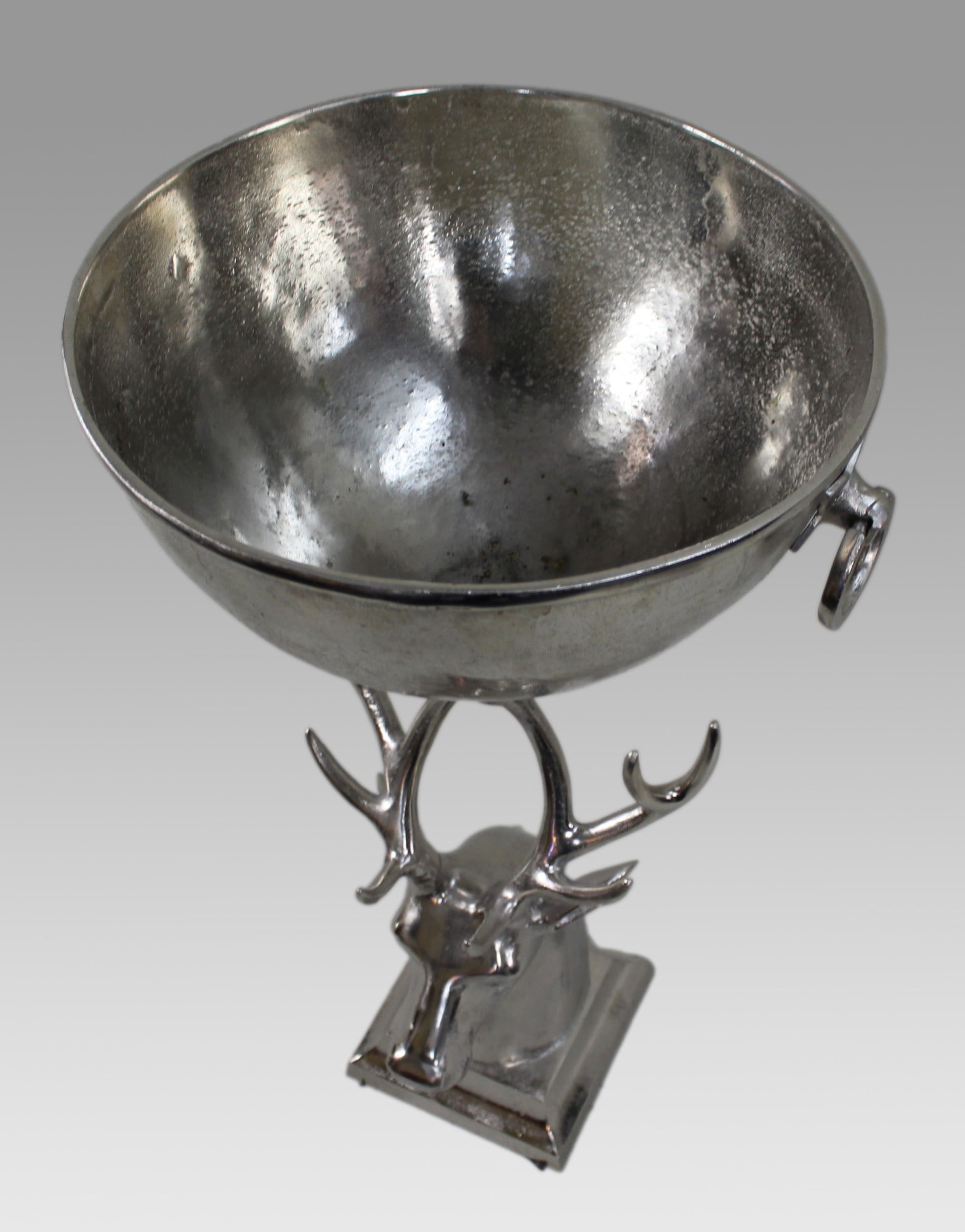 Large Sculptural Silvered Metal Stag Centrepiece Bowl - 4
