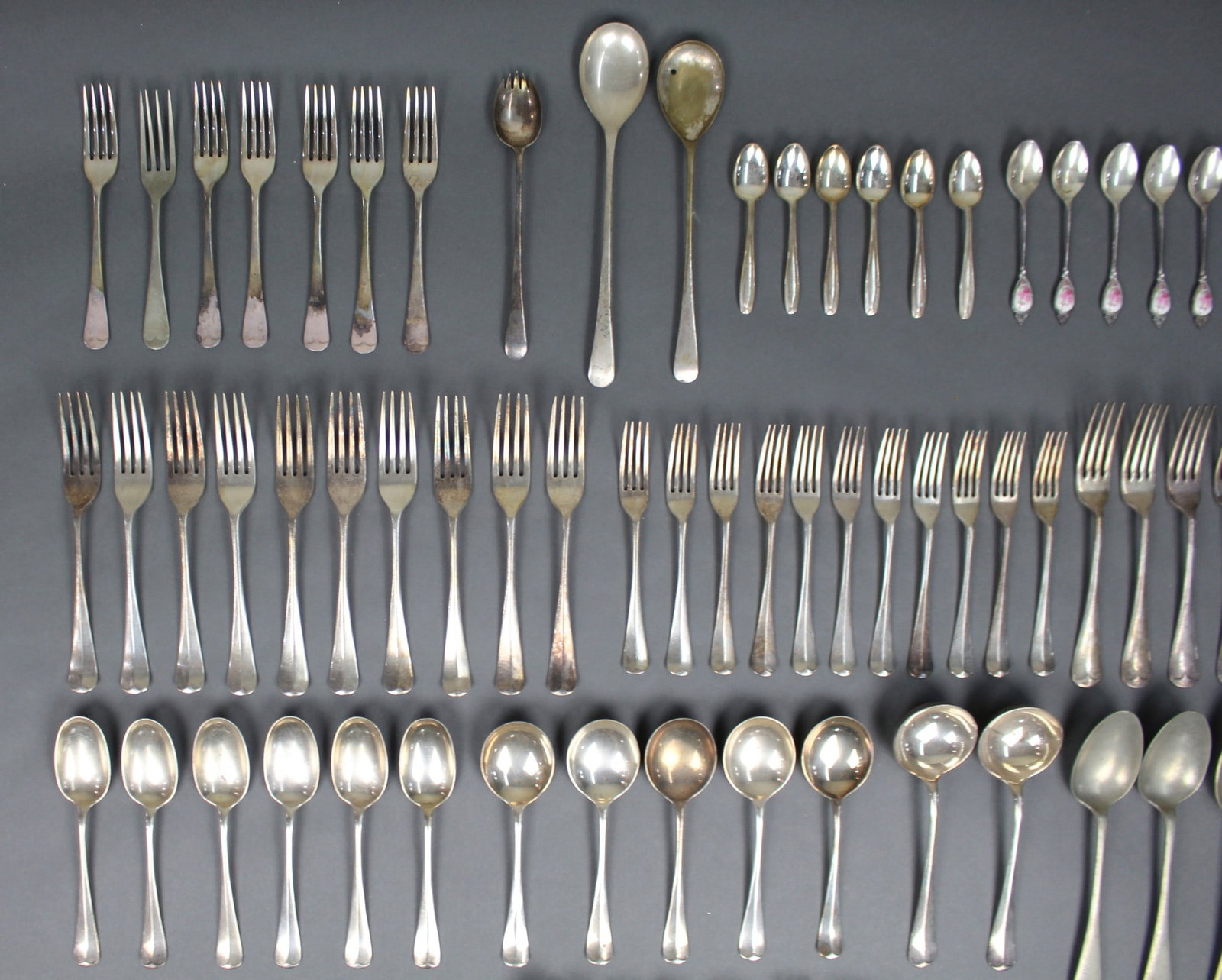 Large Assorted Lot of Silver-Plated Cutlery – Rat Tail & Bead Patterns – 89 Pieces - 2