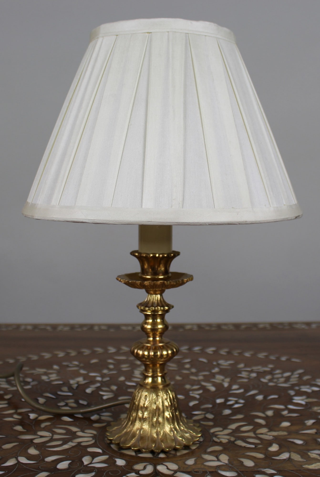Vintage Gilt Metal Table Lamp with Pleated Shade (1 of 6)