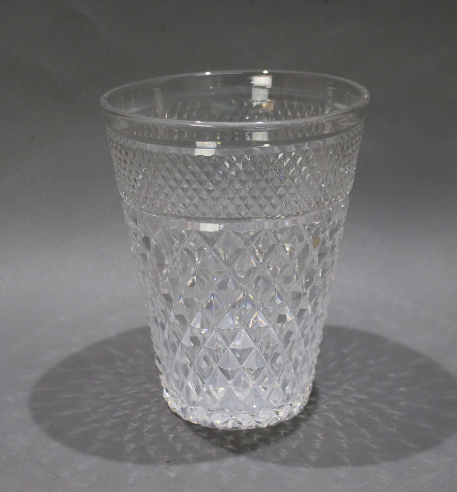 Vintage Cut Glass Crystal Vase Champagne Bucket: Title: Vintage Cut Glass Crystal Vase Champagne Bucket Description: Mid-20th Century Diamond-Cut Crystal Vase or Champagne Bucket A striking vintage crystal vase or wine cooler, crafted in heavy