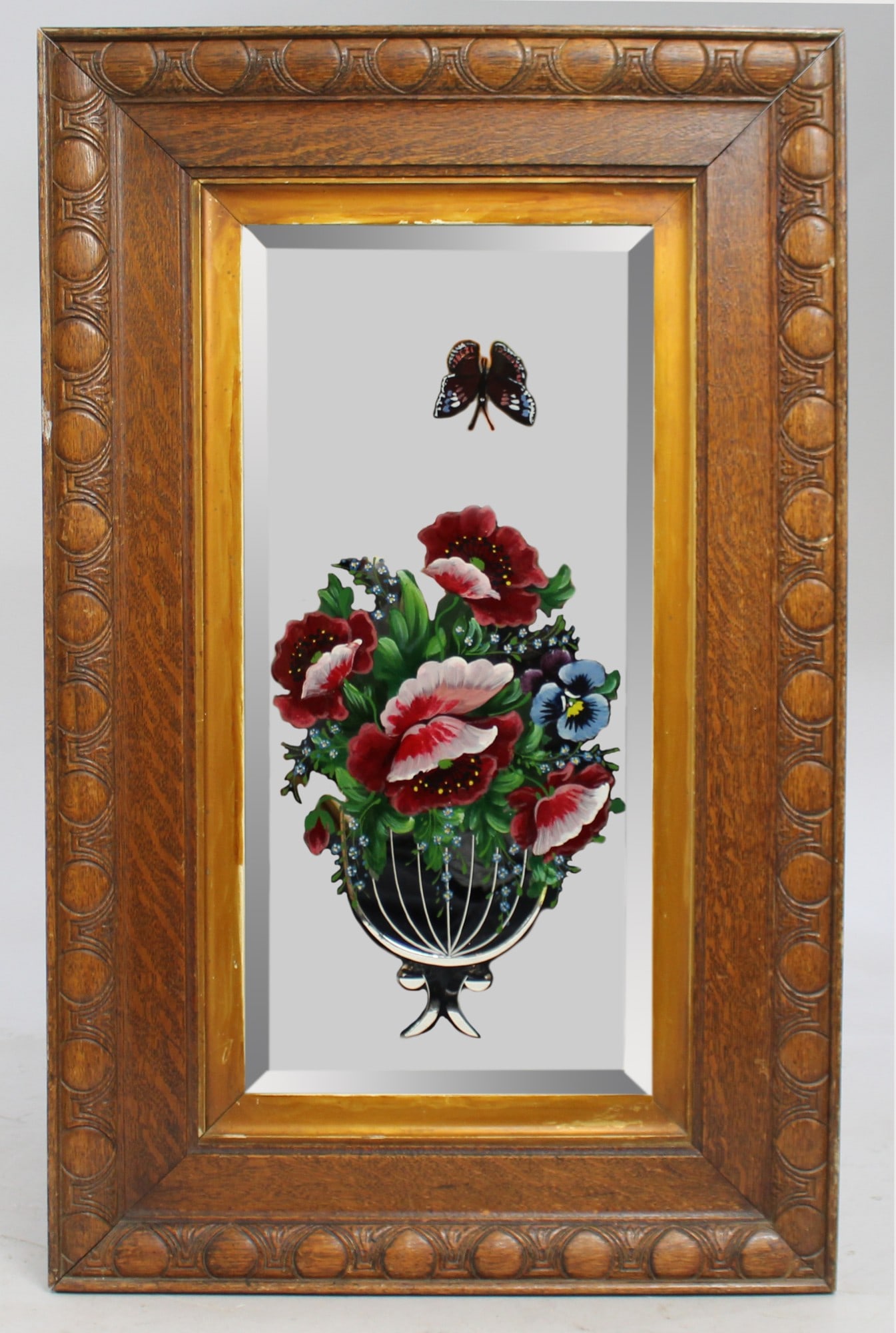 Victorian Painted Mirror Set in Heavy Oak Frame (1 of 1)