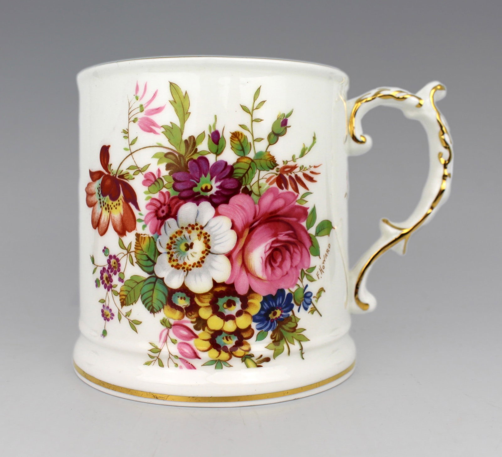 Hammersley Tankard: Title: Hammersley Tankard Description: Fine Hammersley Hand-Painted Bone China Tankard – Signed F. Howard, c.1940–1955 A finely painted bone china tankard by Hammersley, dating