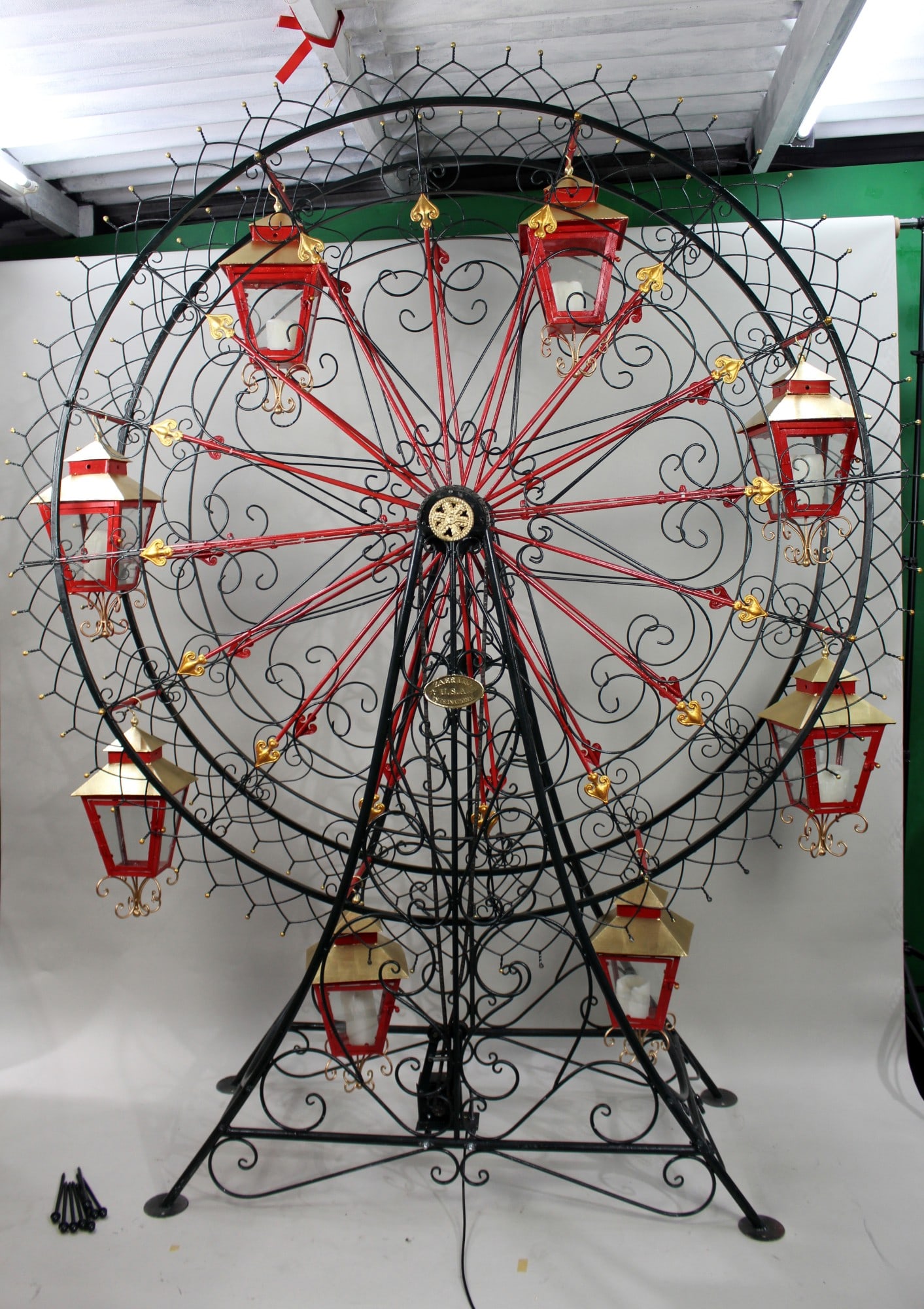 Very Large Painted Metal Garden Ferris Wheel with Lanterns (1 of 1)