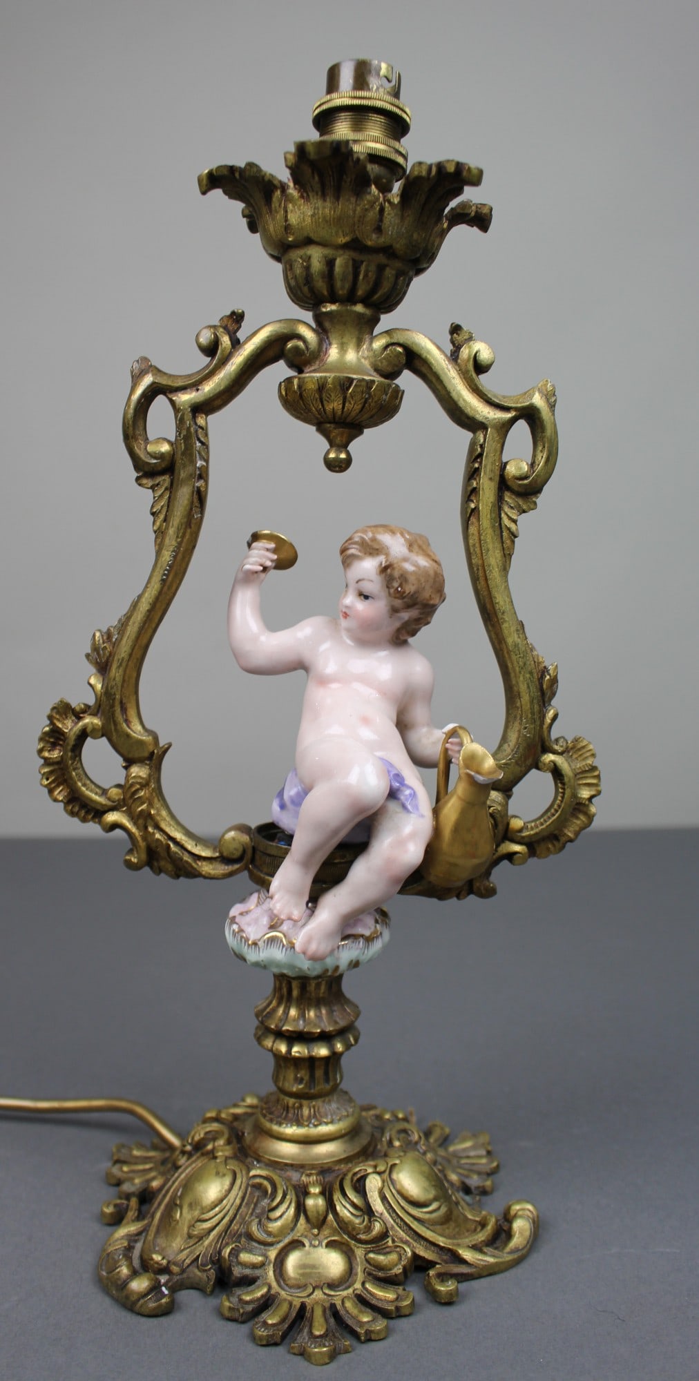 Antique Porcelain & Gilt Metal Cherub Table Lamp (1 of 6)