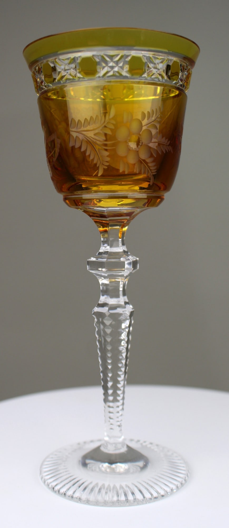 Set of 6 Fine Meissen Crystal Amber Overlay Engraved Wine Glasses - 2
