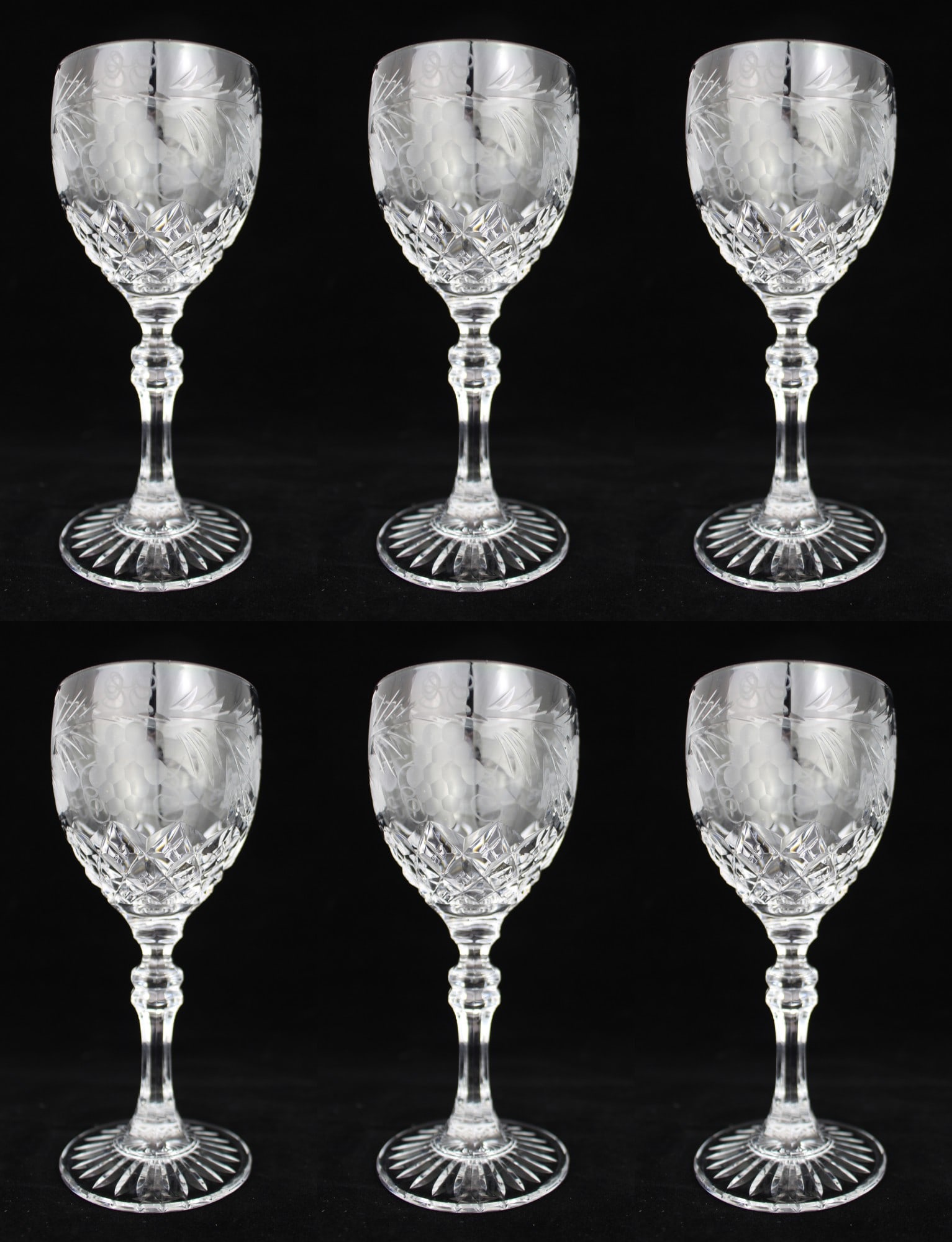 Set of 6 Brier Glass Vine Pattern Wine Glasses (1 of 1)