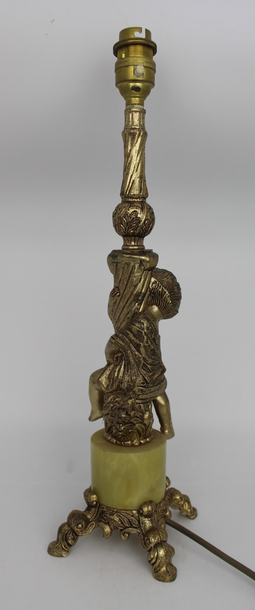 Vintage Brassed & Onyx Cherub Table Lamp - 2