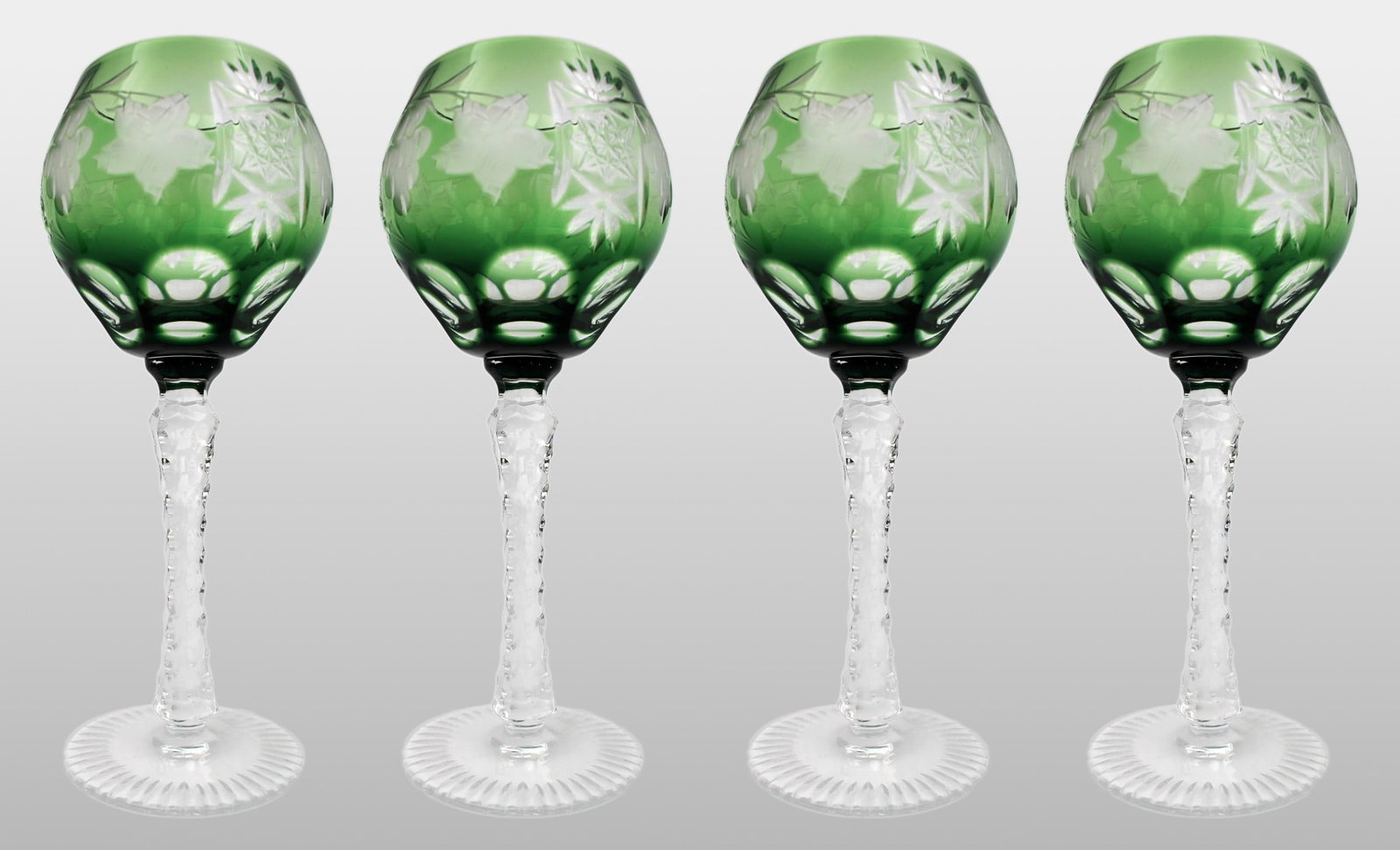 Set of 4 Vintage Green Overlay Crystal Wine Glasses (1 of 1)