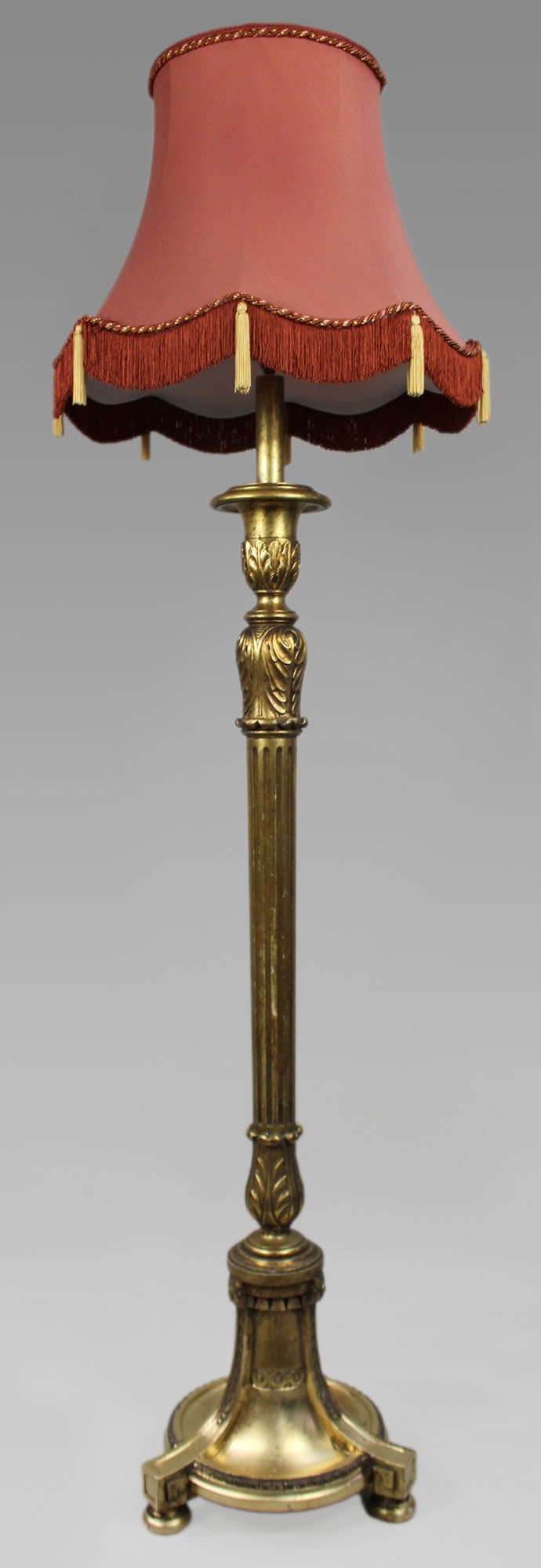 Carved Vintage Giltwood Standard Floor Lamp with Silk Shade (1 of 8)
