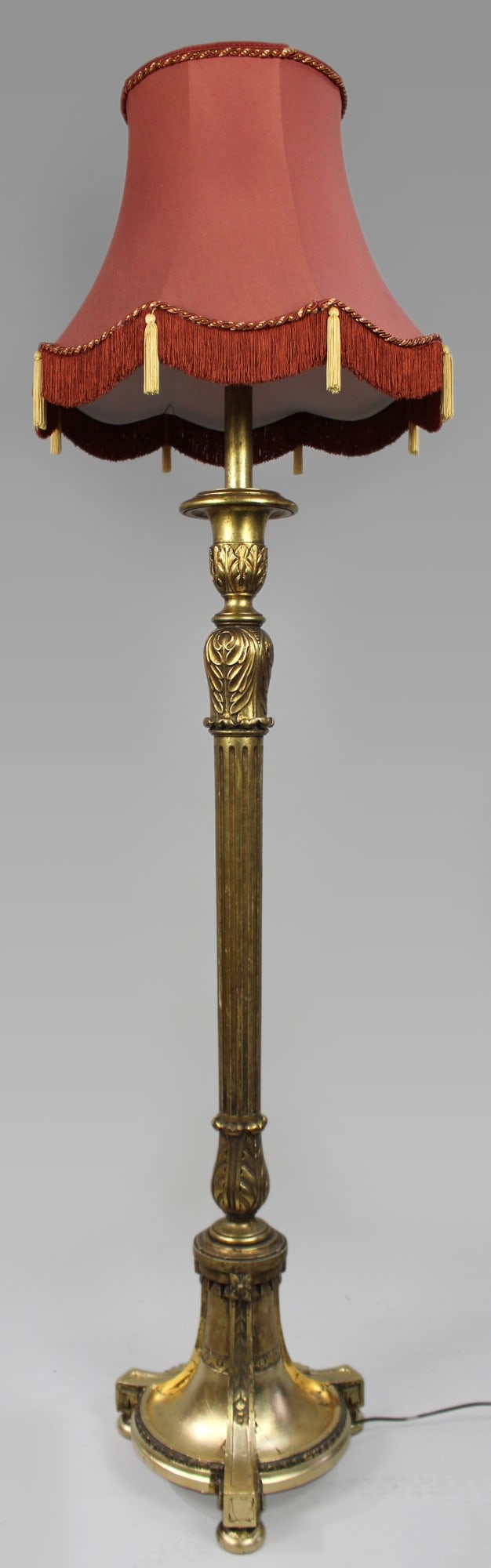 Carved Vintage Giltwood Standard Floor Lamp with Silk Shade - 2