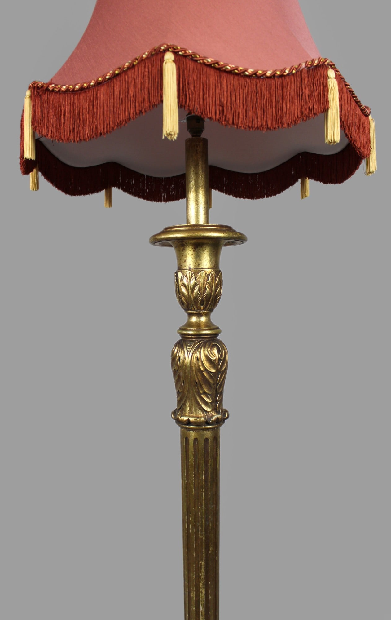Carved Vintage Giltwood Standard Floor Lamp with Silk Shade - 4