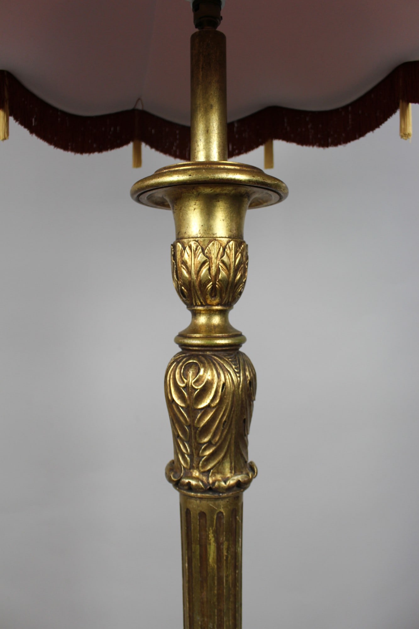 Carved Vintage Giltwood Standard Floor Lamp with Silk Shade - 5