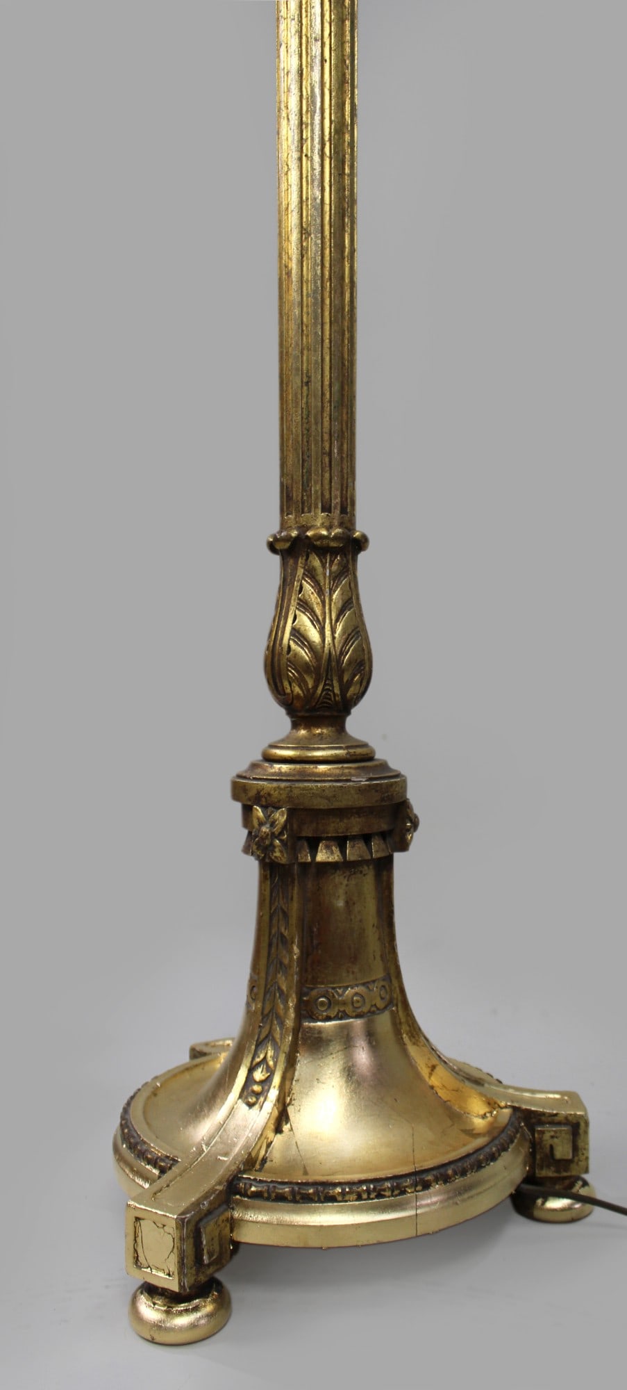 Carved Vintage Giltwood Standard Floor Lamp with Silk Shade - 7