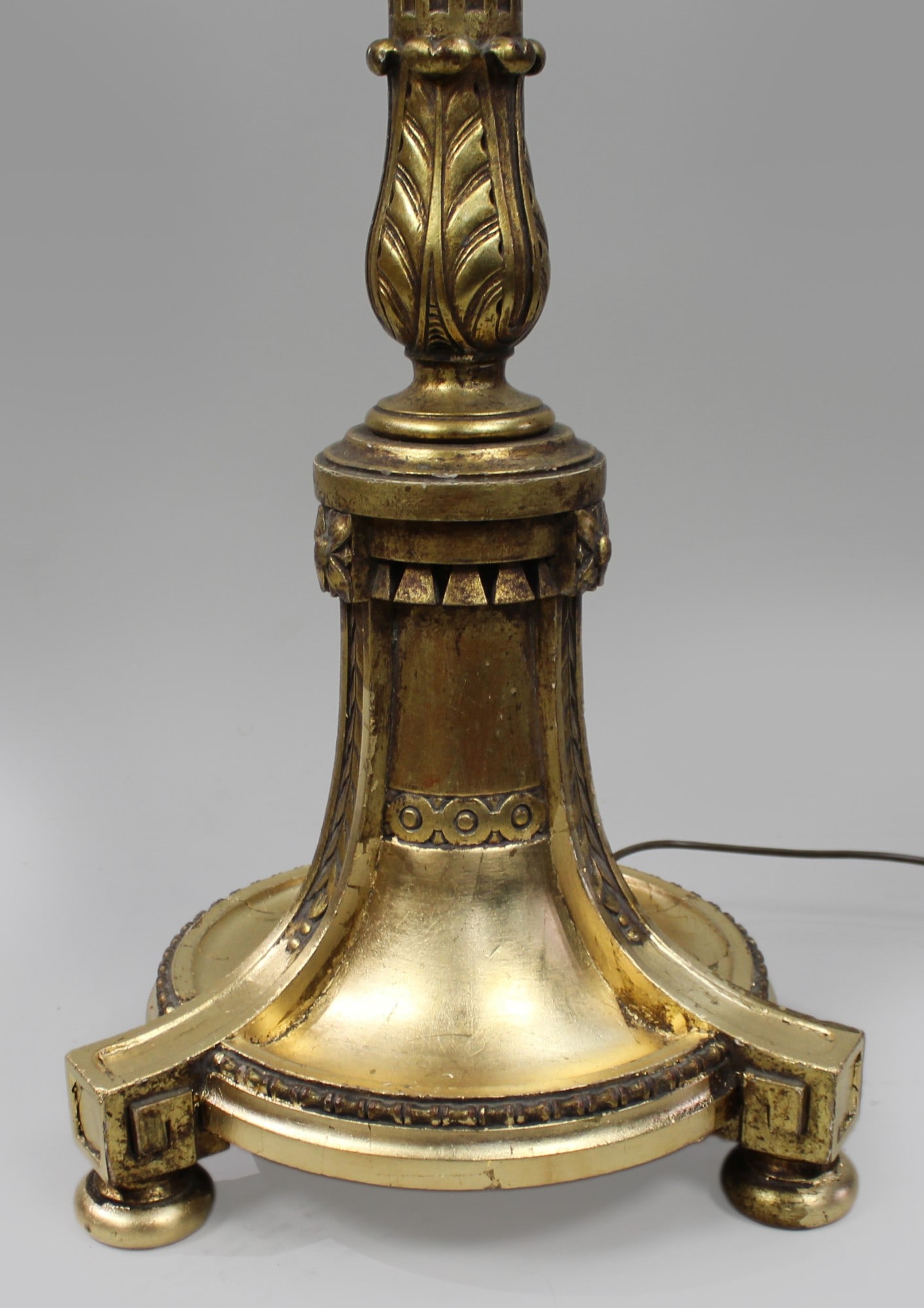 Carved Vintage Giltwood Standard Floor Lamp with Silk Shade - 8
