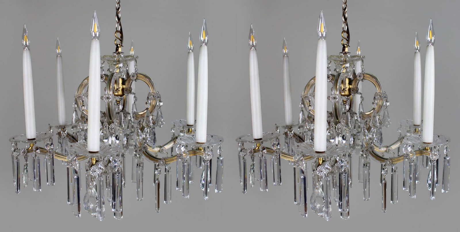 Suite of 3 Fine Cut Glass Crystal Chandeliers 1 Large & Pair: Title: Suite of 3 Fine Cut Glass Crystal Chandeliers 1 Large & Pair Description: Suite of Three Fine Cut Crystal Chandeliers An elegant matched suite of three cut crystal chandeliers in the