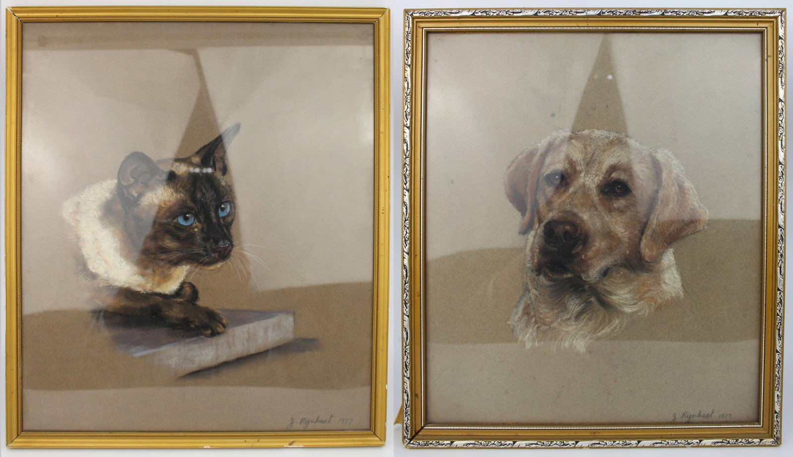 Pair of Original Pastel Animal Portraits by Jeanne Rynhart (1946-2020): Title: Pair of Original Pastel Animal Portraits by Jeanne Rynhart (1946-2020) Description: Pair of Animal Pastel Portraits by Jeanne Rynhart (1946–2020) British/Irish, dated 1977