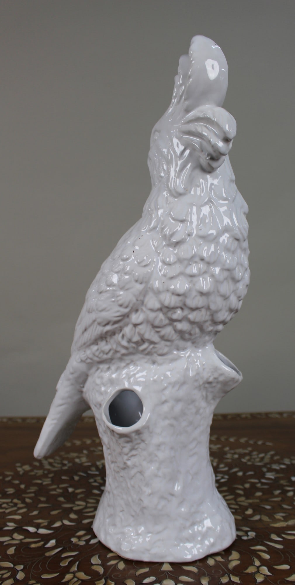 Large White Glazed Ceramic Parrot Sculpture - 2