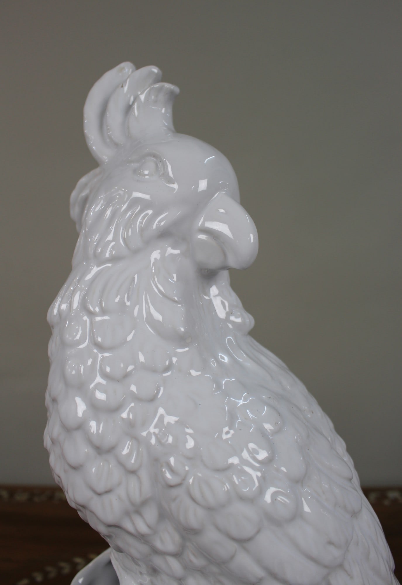 Large White Glazed Ceramic Parrot Sculpture - 3