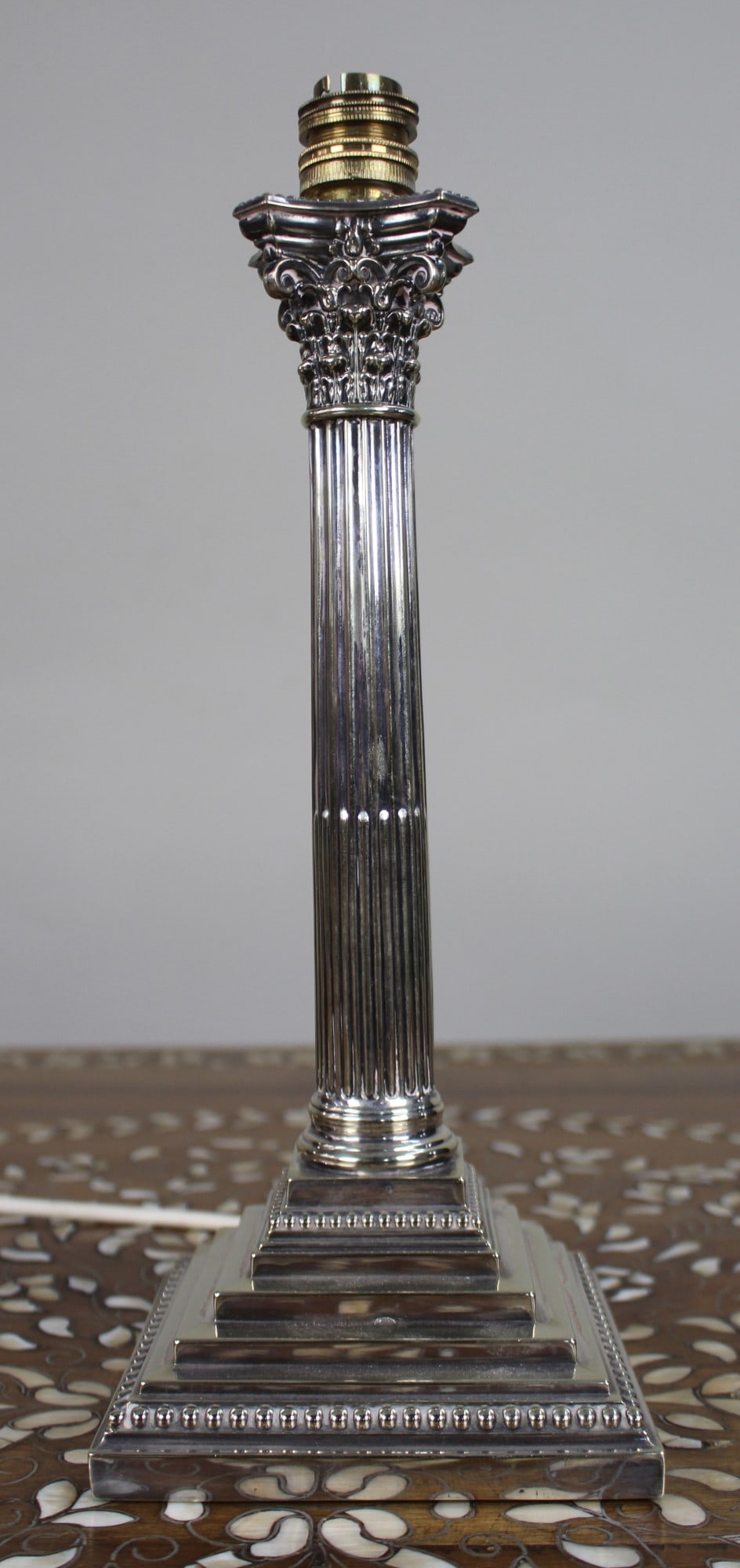 Victorian Silver Plated Corinthian Column Table Lamp - 6
