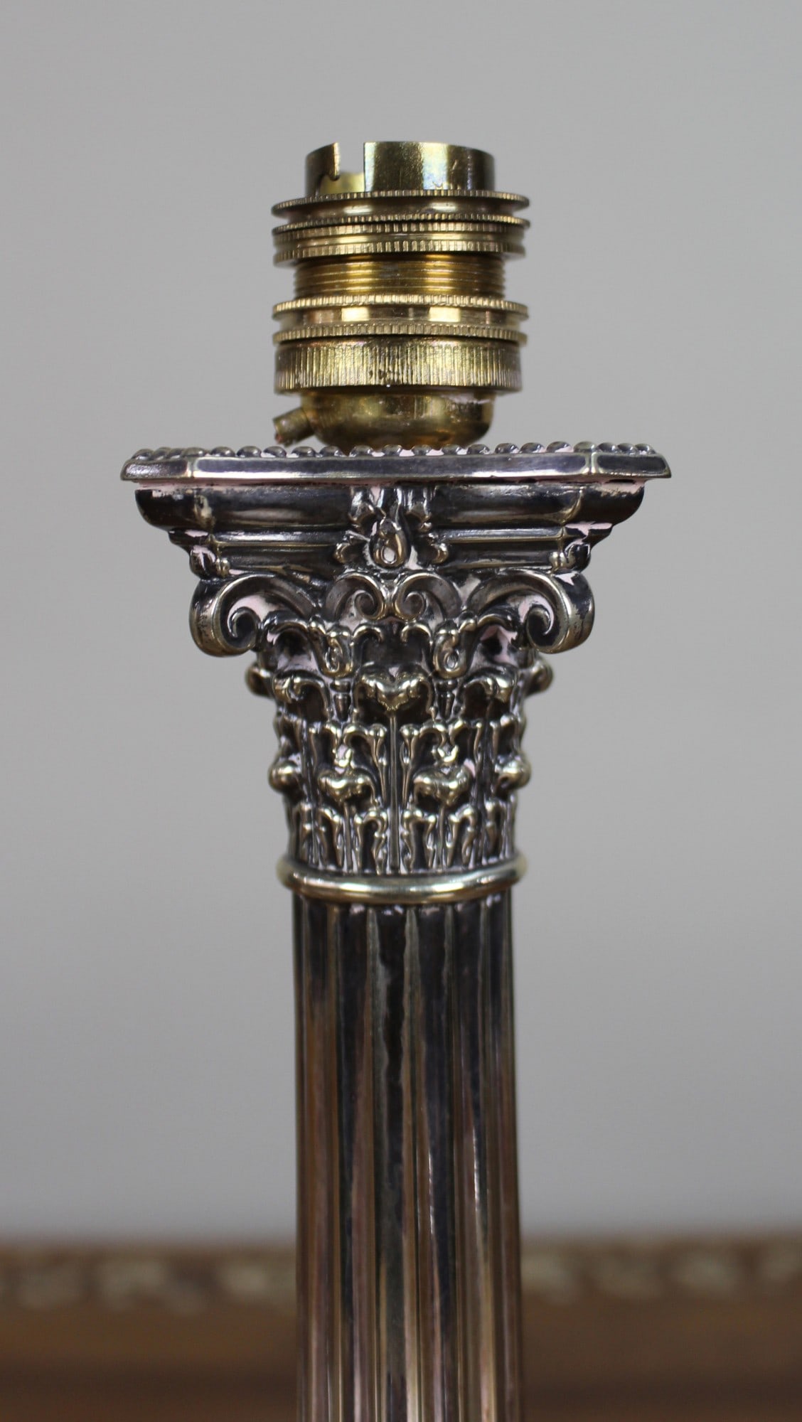 Victorian Silver Plated Corinthian Column Table Lamp - 7