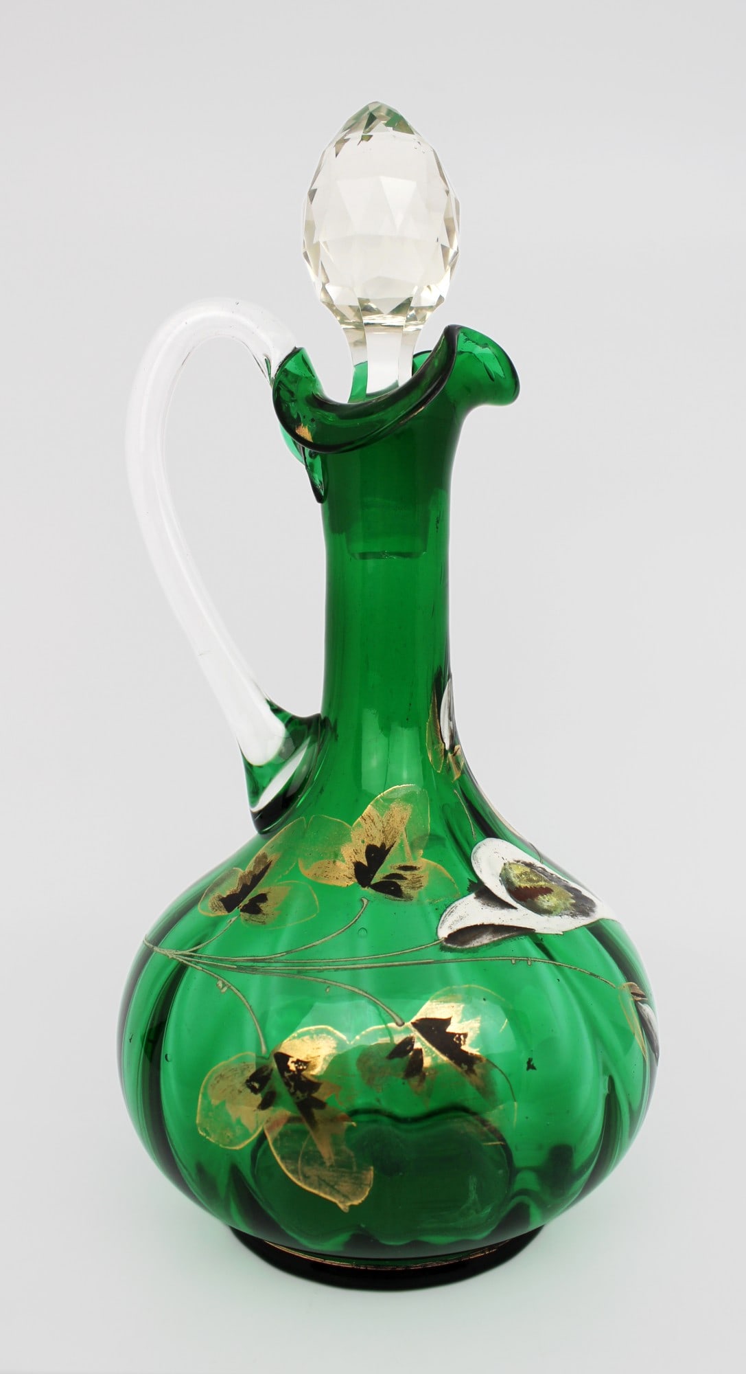 Antique Victorian Hand-Painted Emerald Green Glass Claret Jug (1 of 1)