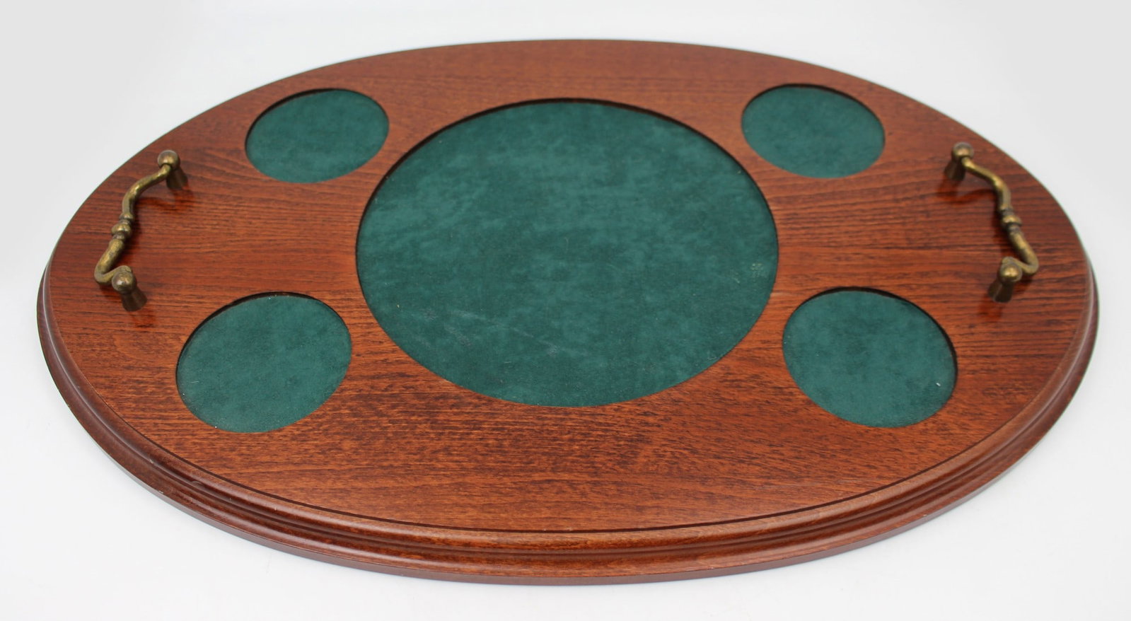 Vintage Oval Solid Mahogany Drinks Decanter & Glass Serving Tray (1 of 1)