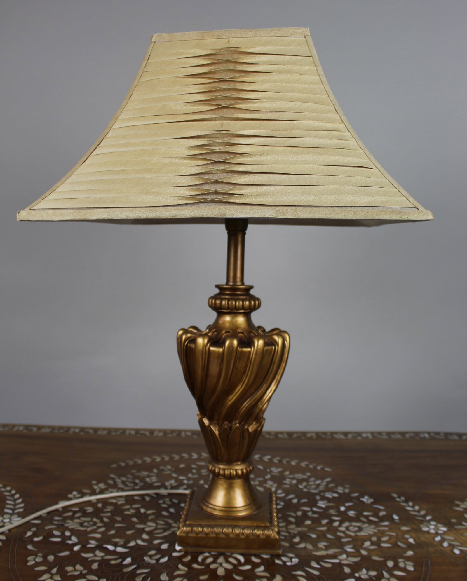 Vintage Gilt Table Lamp with Pleated Shade (1 of 4)